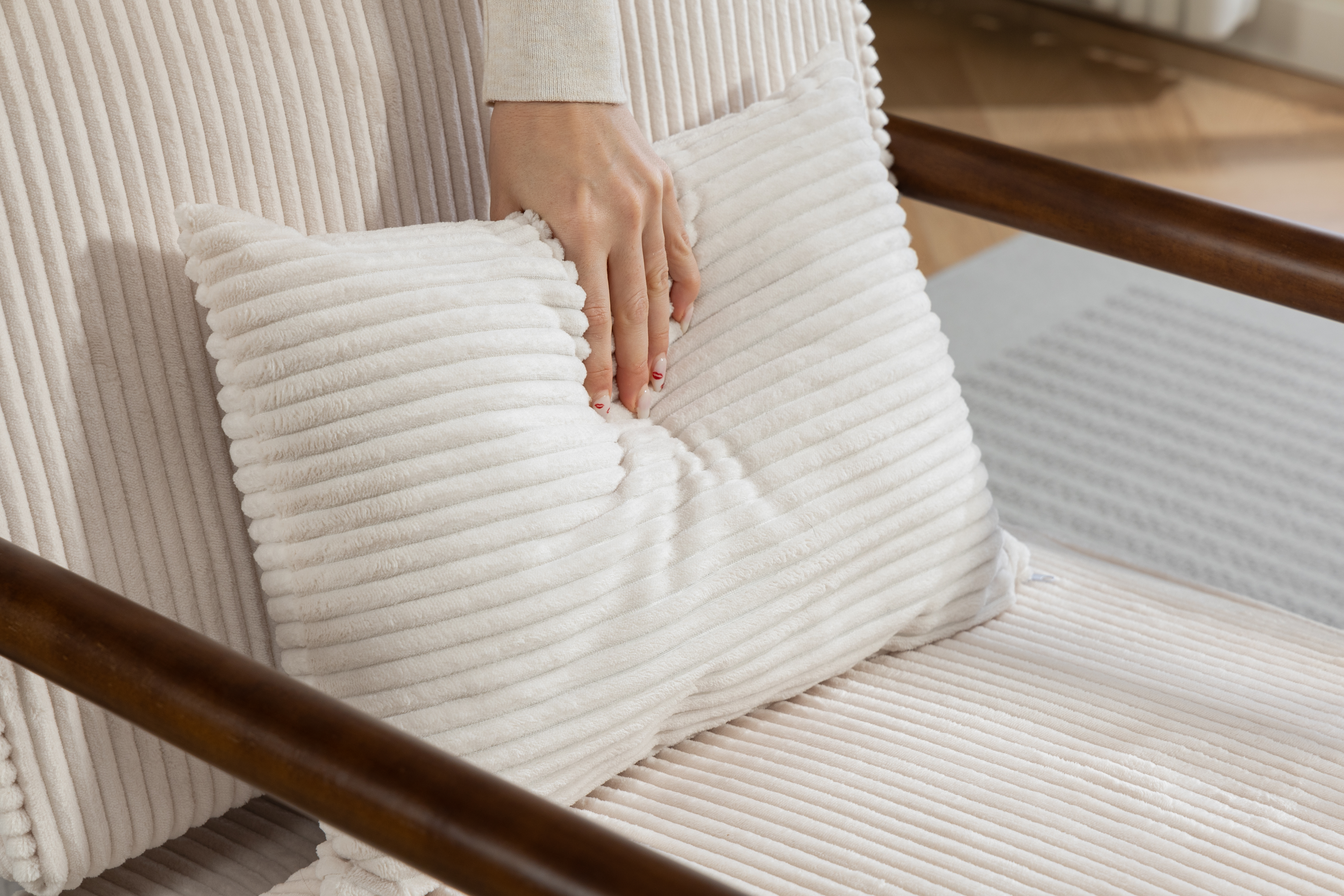 Fauteuil lounge avec repose-pieds, mousse haute densité, tissu doux, rangement dans l'assise, design simple, pour salon et chambre, confort pour sieste, lecture et jeu, capacité de charge élevée, usage quotidien - image 8