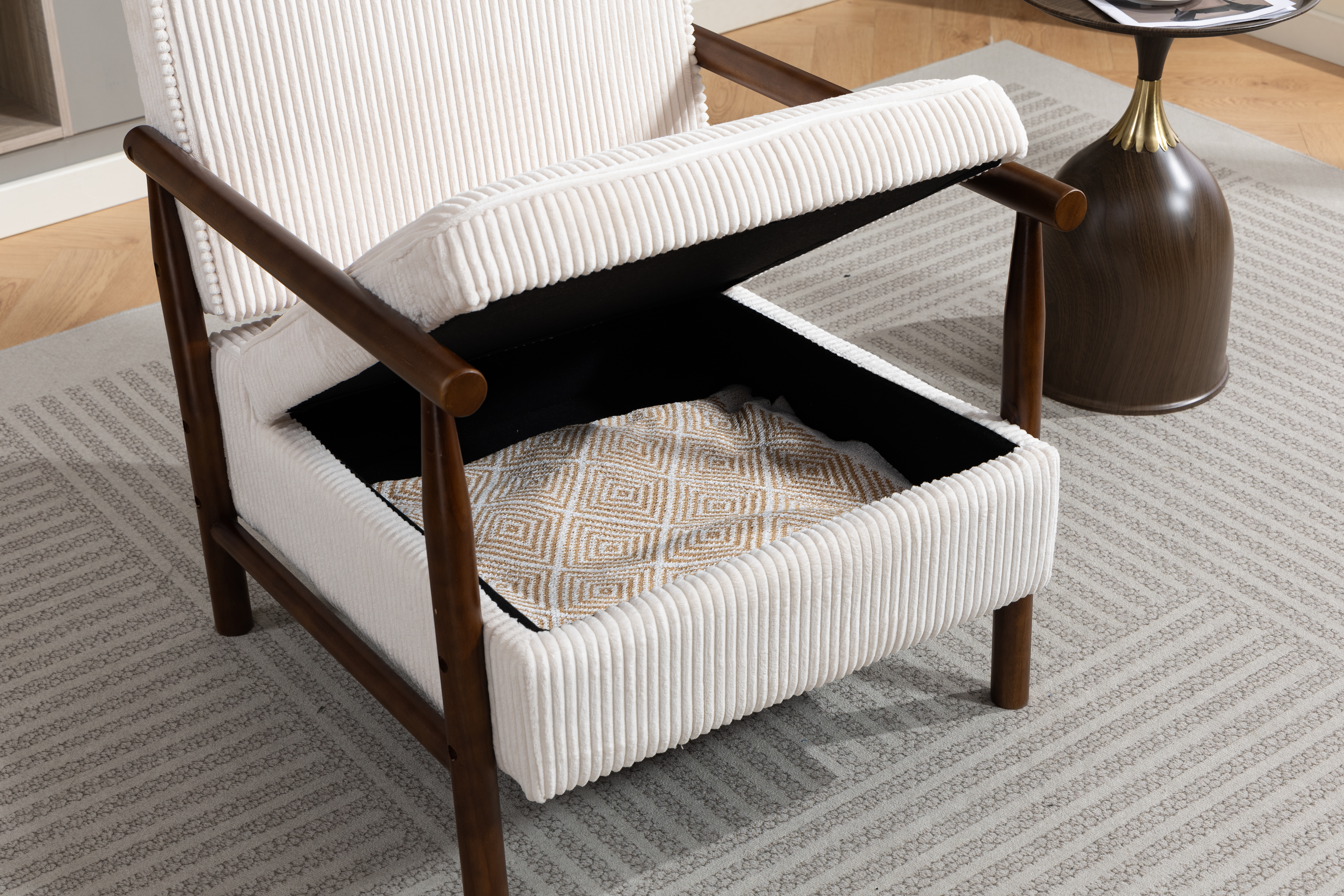 Fauteuil lounge avec repose-pieds, mousse haute densité, tissu doux, rangement dans l'assise, design simple, pour salon et chambre, confort pour sieste, lecture et jeu, capacité de charge élevée, usage quotidien - image 4
