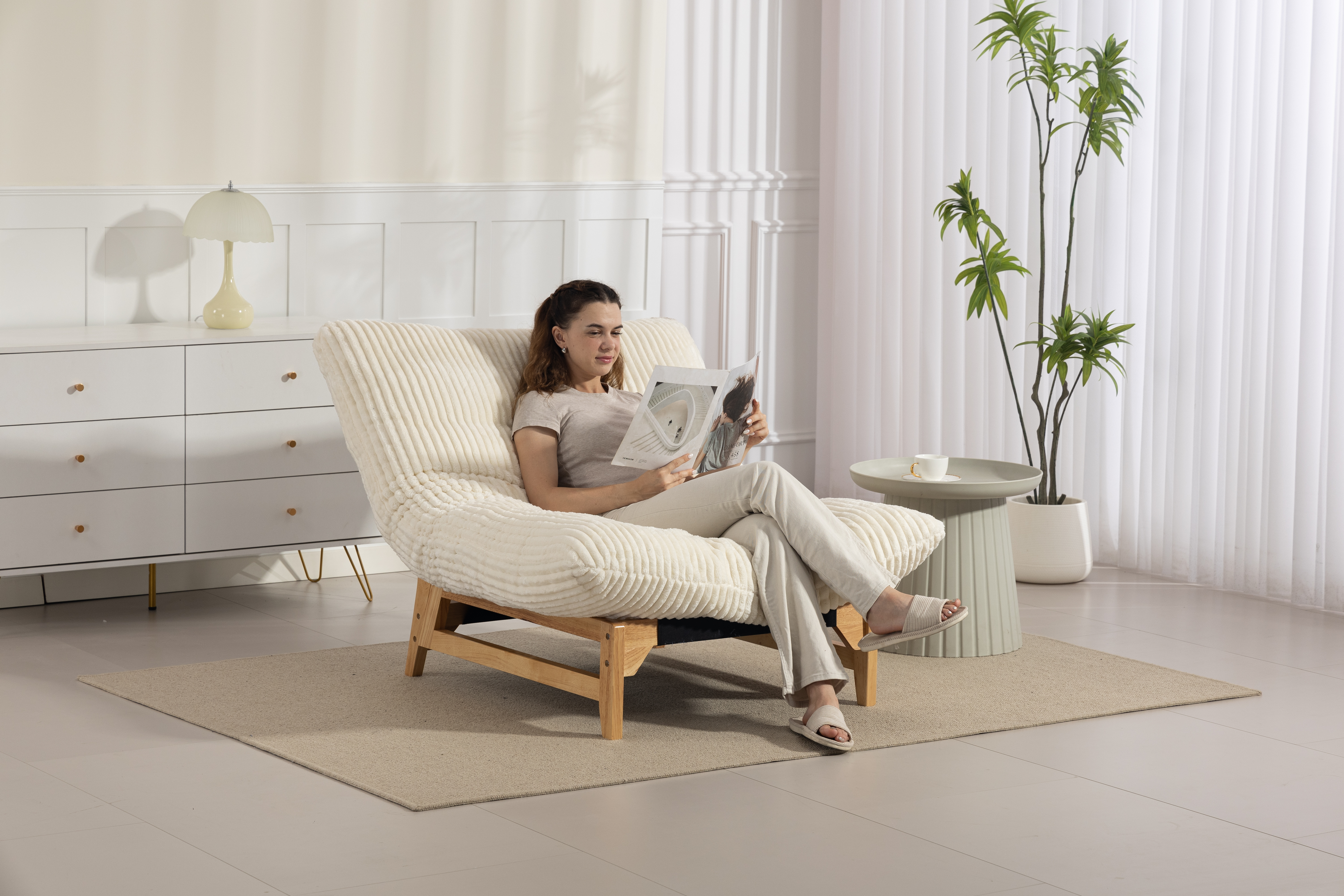 Pouf blanc corduroy sans accoudoirs - vue 4