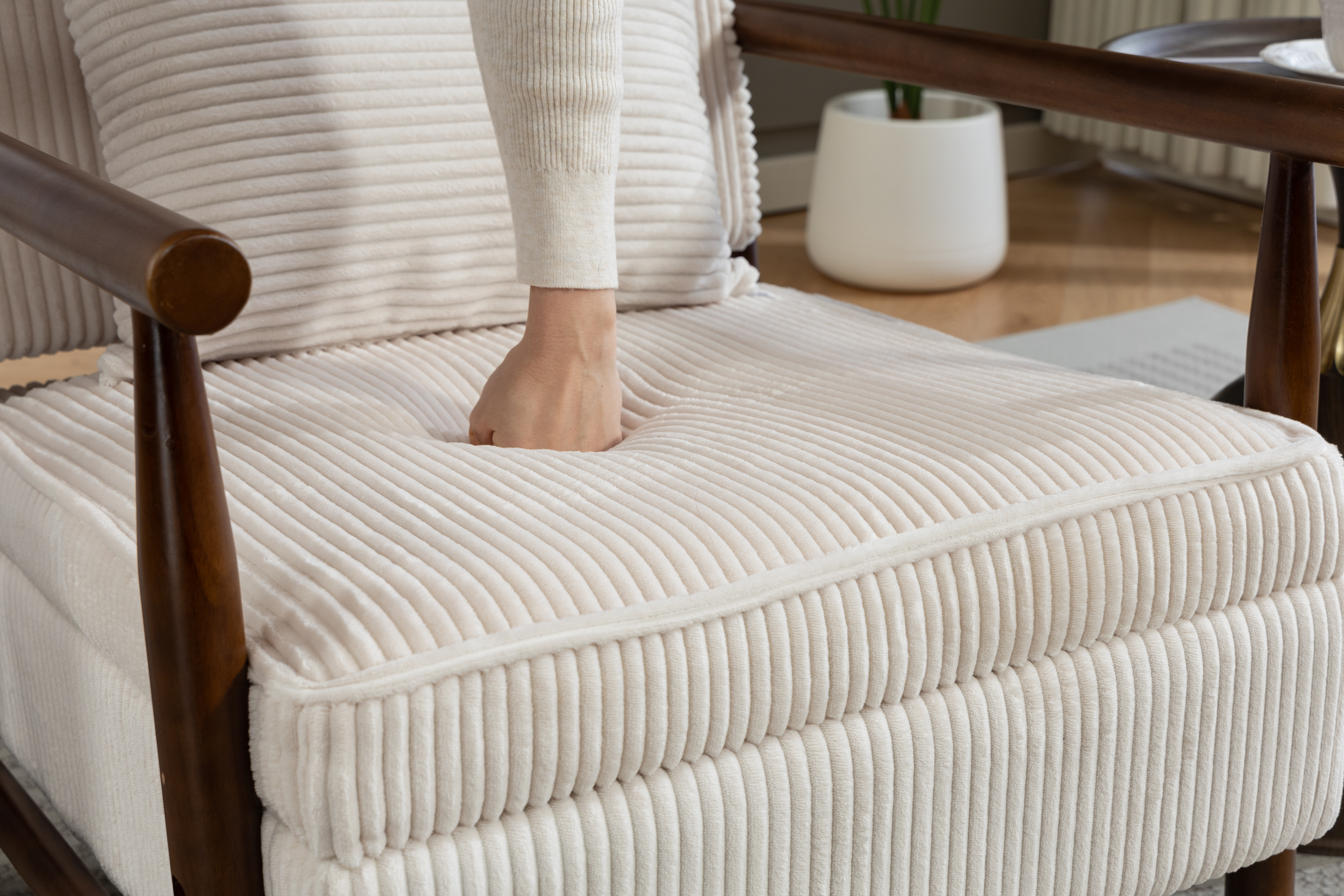 Fauteuil lounge avec repose-pieds, mousse haute densité, tissu doux, rangement dans l'assise, design simple, pour salon et chambre, confort pour sieste, lecture et jeu, capacité de charge élevée, usage quotidien - image 9