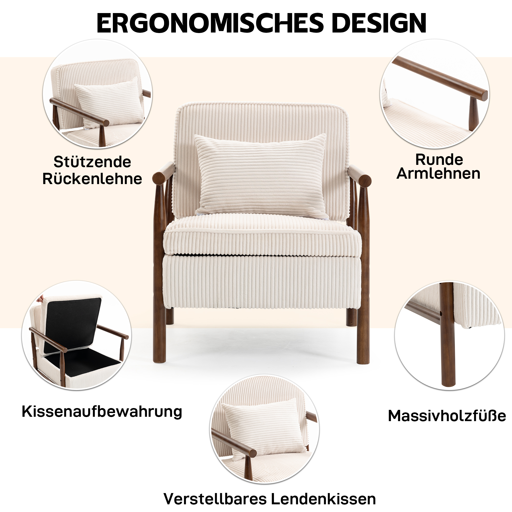 Fauteuil lounge avec repose-pieds, mousse haute densité, tissu doux, rangement dans l'assise, design simple, pour salon et chambre, confort pour sieste, lecture et jeu, capacité de charge élevée, usage quotidien - image 28