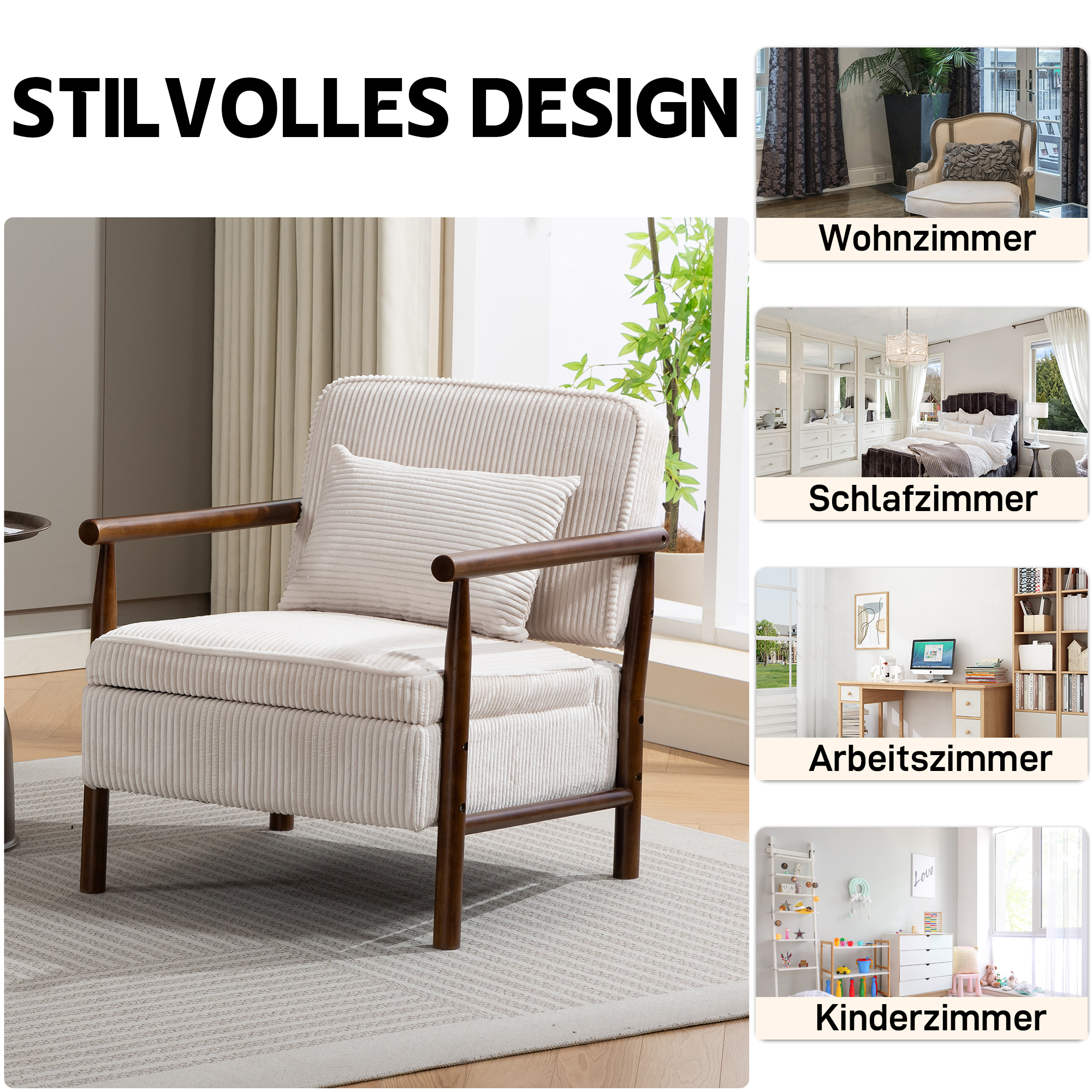 Fauteuil lounge avec repose-pieds, mousse haute densité, tissu doux, rangement dans l'assise, design simple, pour salon et chambre, confort pour sieste, lecture et jeu, capacité de charge élevée, usage quotidien - image 26