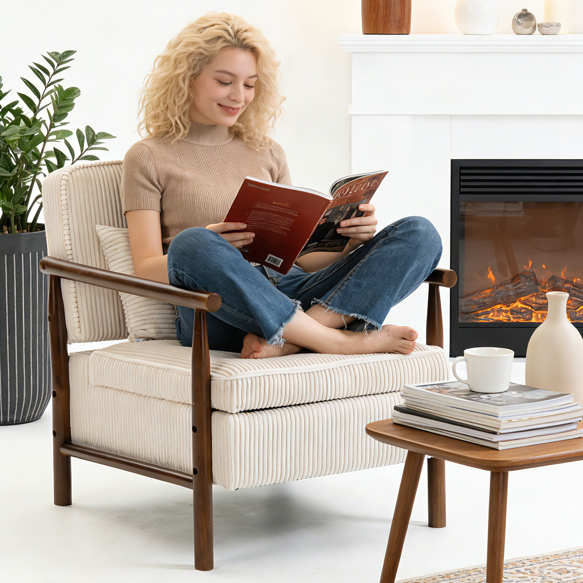 Fauteuil lounge avec repose-pieds, mousse haute densité, tissu doux, rangement dans l'assise, design simple, pour salon et chambre, confort pour sieste, lecture et jeu, capacité de charge élevée, usage quotidien - image 27