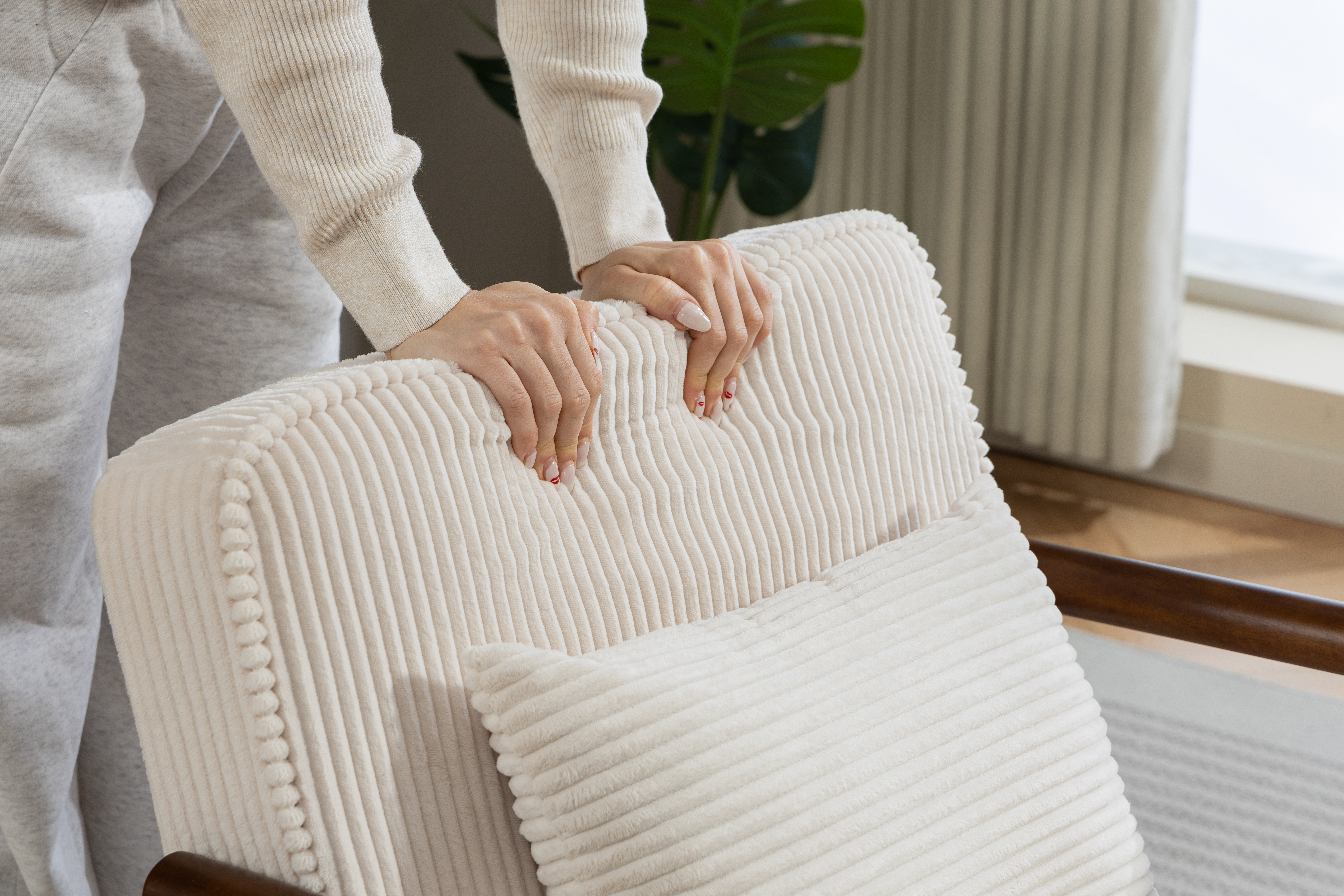 Fauteuil lounge avec repose-pieds, mousse haute densité, tissu doux, rangement dans l'assise, design simple, pour salon et chambre, confort pour sieste, lecture et jeu, capacité de charge élevée, usage quotidien - image 7