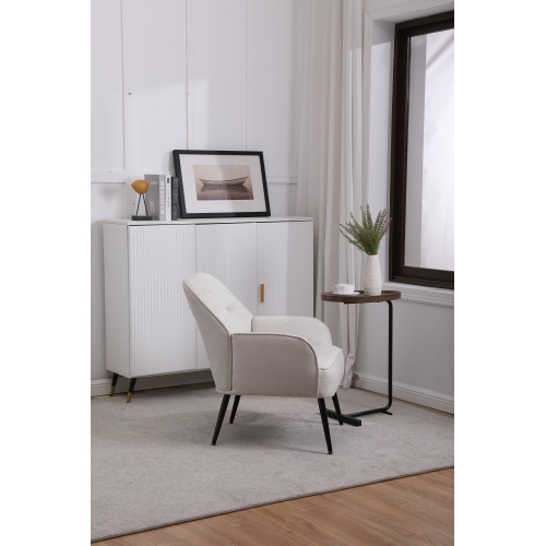 Wahson Poltrona Imbottita Moderna Sedia da Salotto con Gambe in Metallo Poltroncina in Tessuto per Camera da Soggiorno, Beige