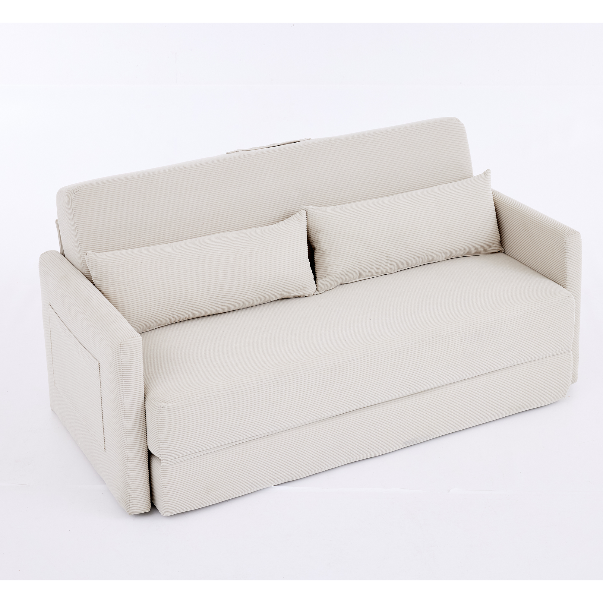 Canapé d’angle modulable 2 places 165 x 92 x 82 cm canapé en L avec méridienne, avec rangement, bois, Beige - points forts 1