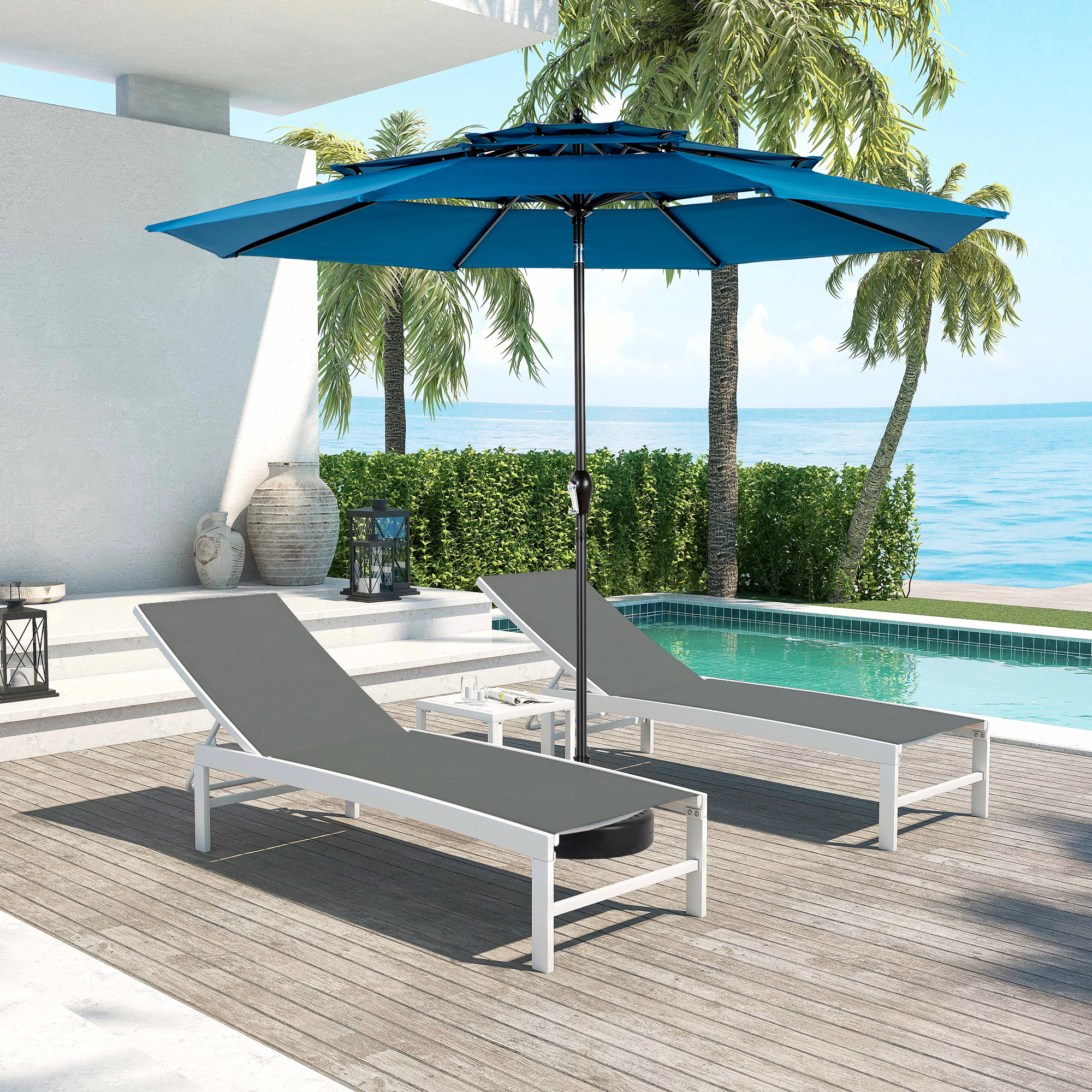 Aluminium 10ft 3 Tier Auto-tilt Umbrella ( Dark bl