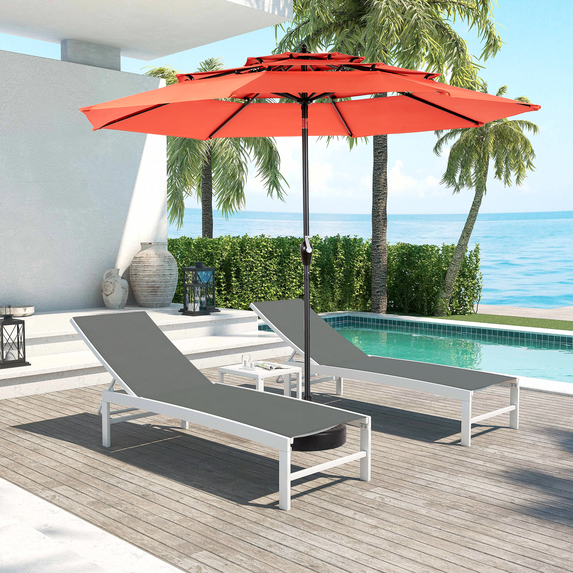 Aluminium 10ft 3 Tier Auto-tilt Umbrella (Orange) 