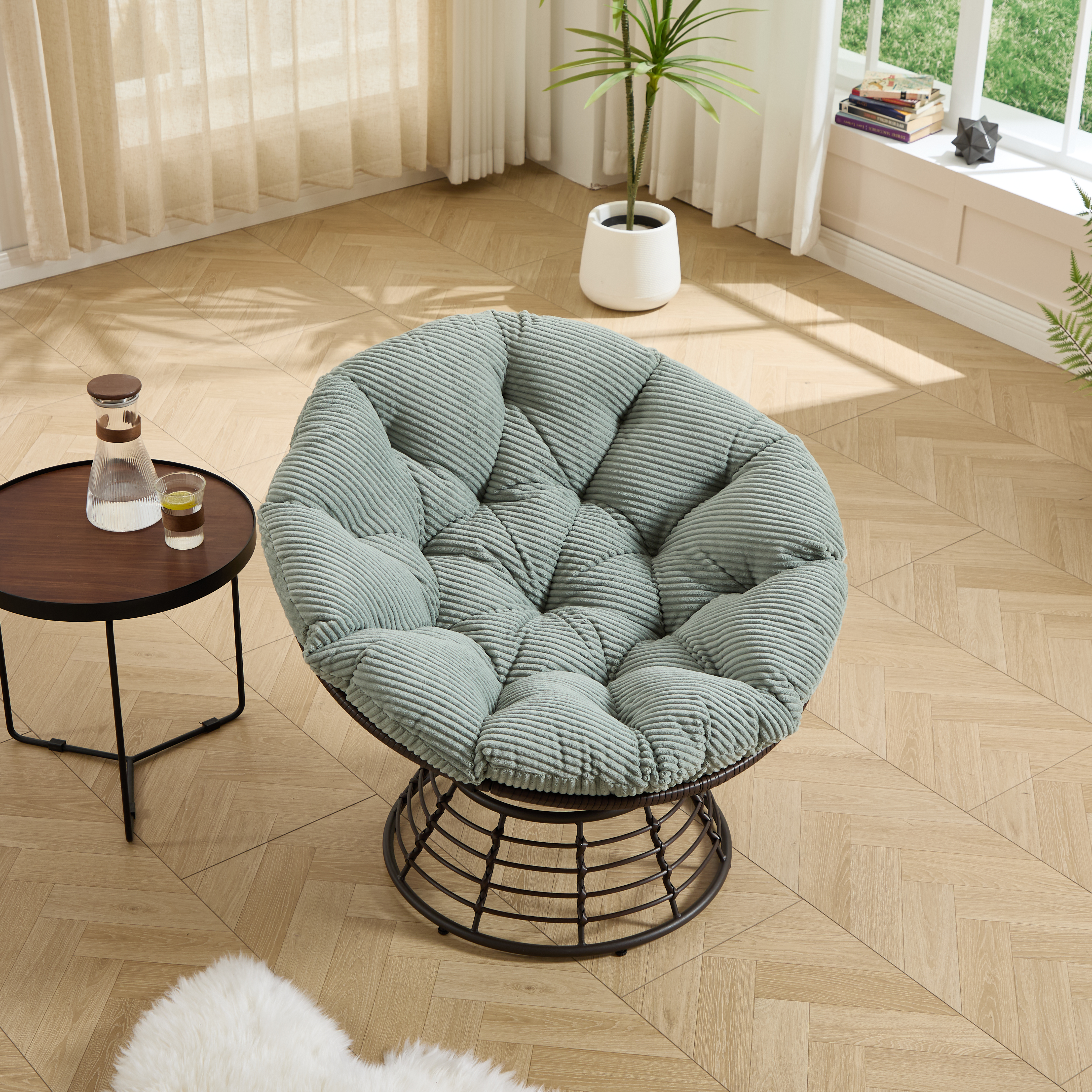 Fauteuil circulaire ergonomique résine tressée, idéal lecture‑détente longue durée