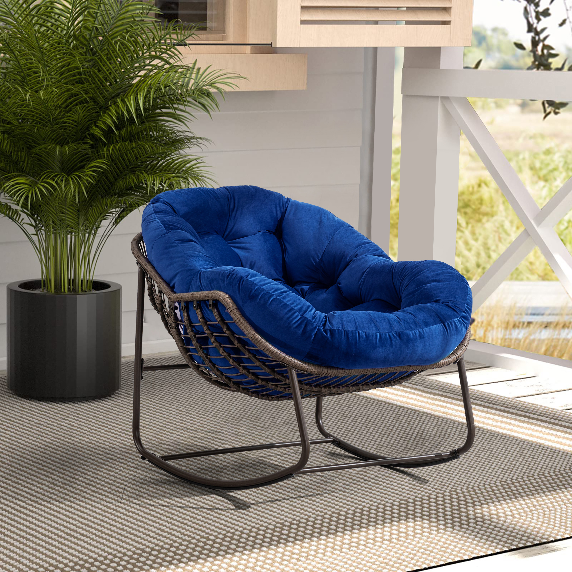 Outdoor Rattan Rocking Chair,Padded Cushion Rocker