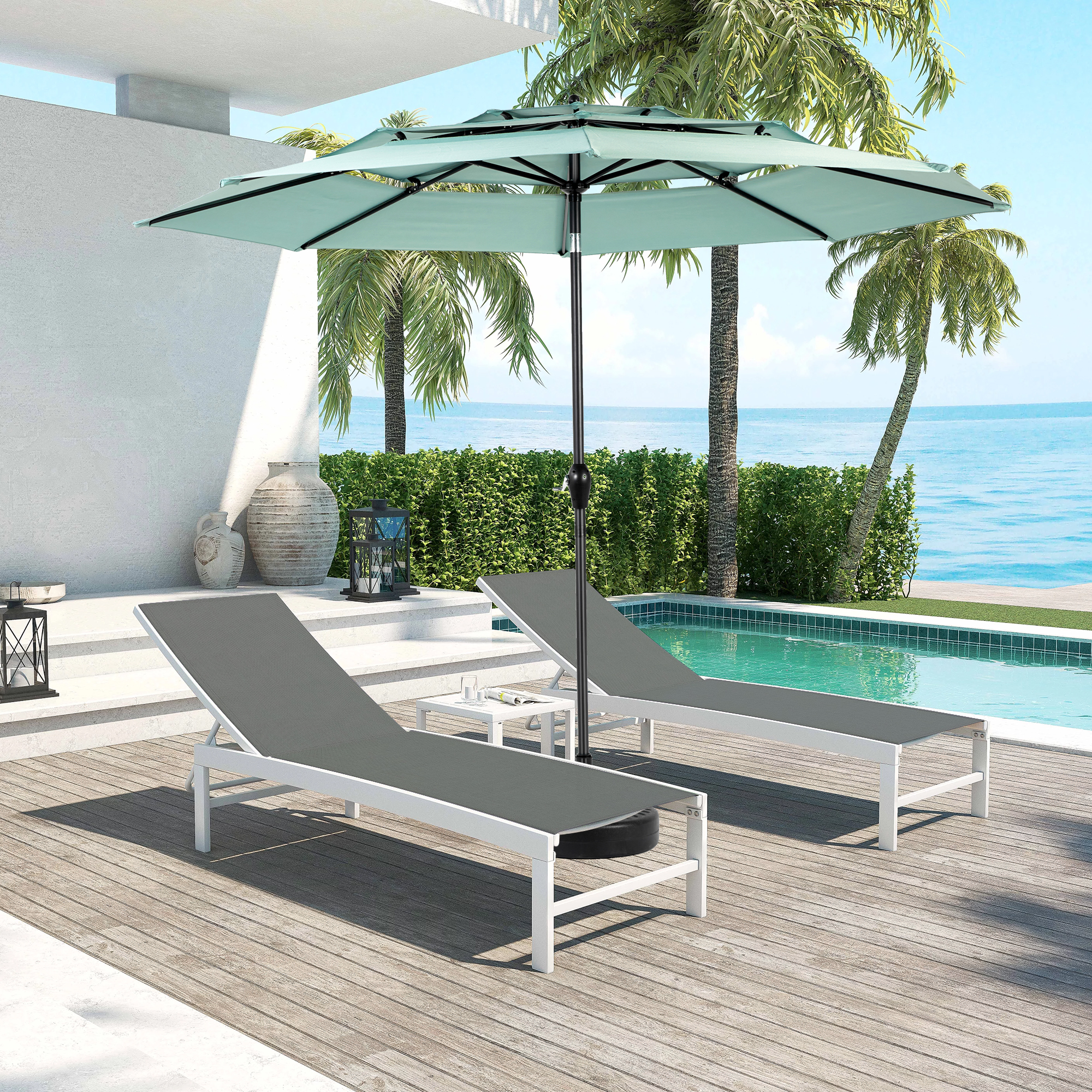 Aluminium 10ft 3 Tier Auto-tilt Umbrella(Light Gre