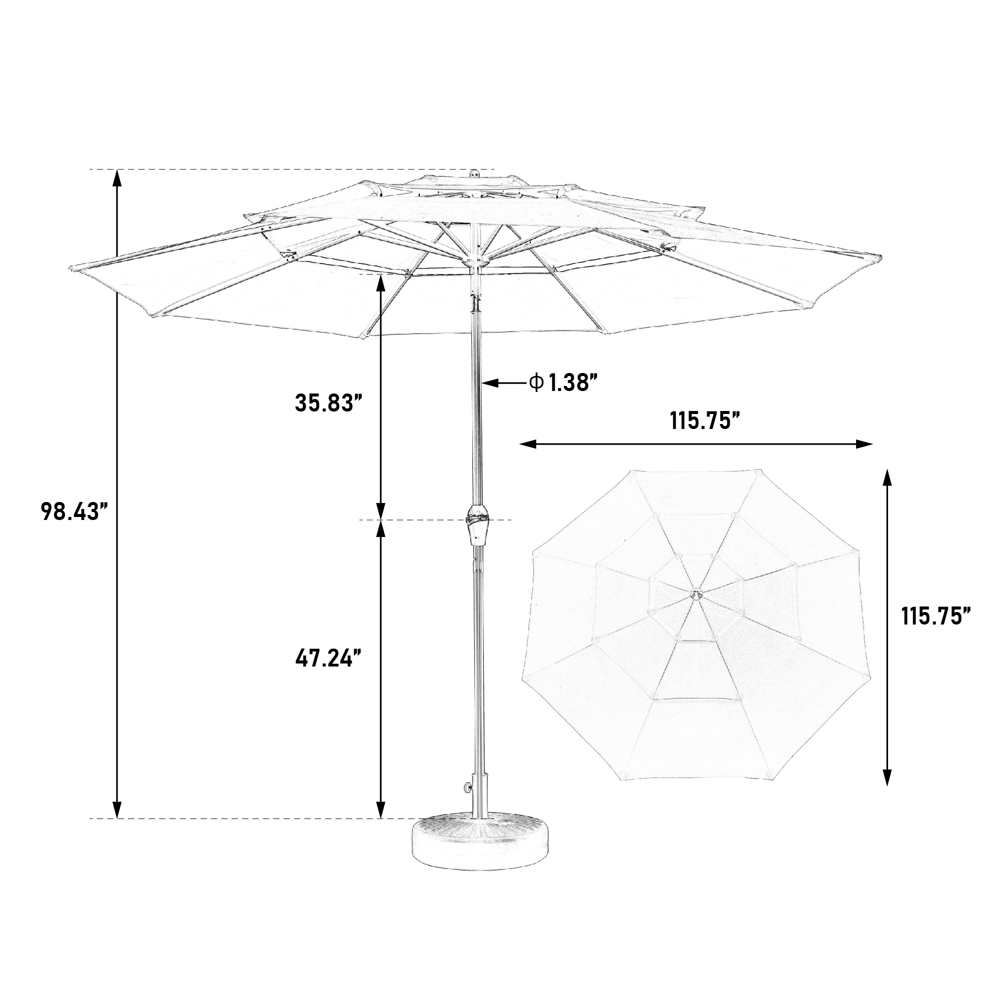 Dimensions du parasol