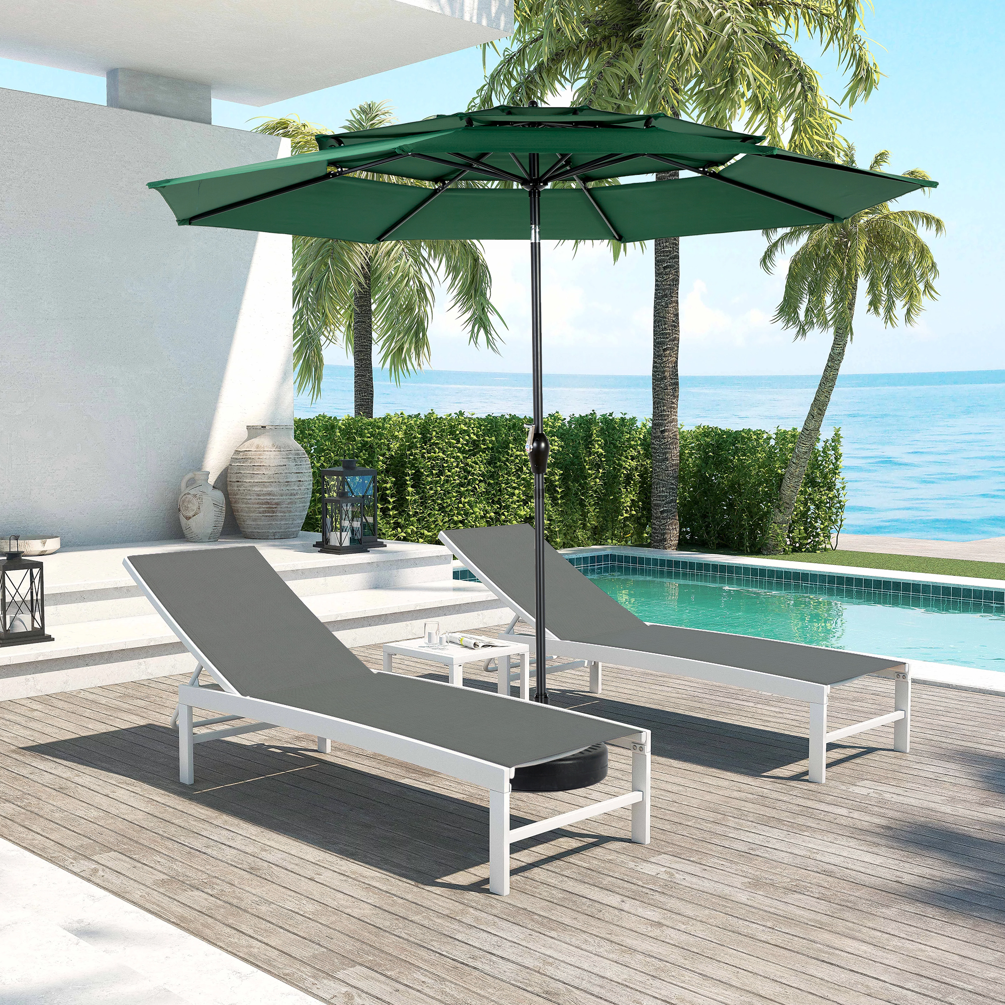 Aluminium 10ft 3 Tier Auto-tilt Umbrella ,Outdoor 
