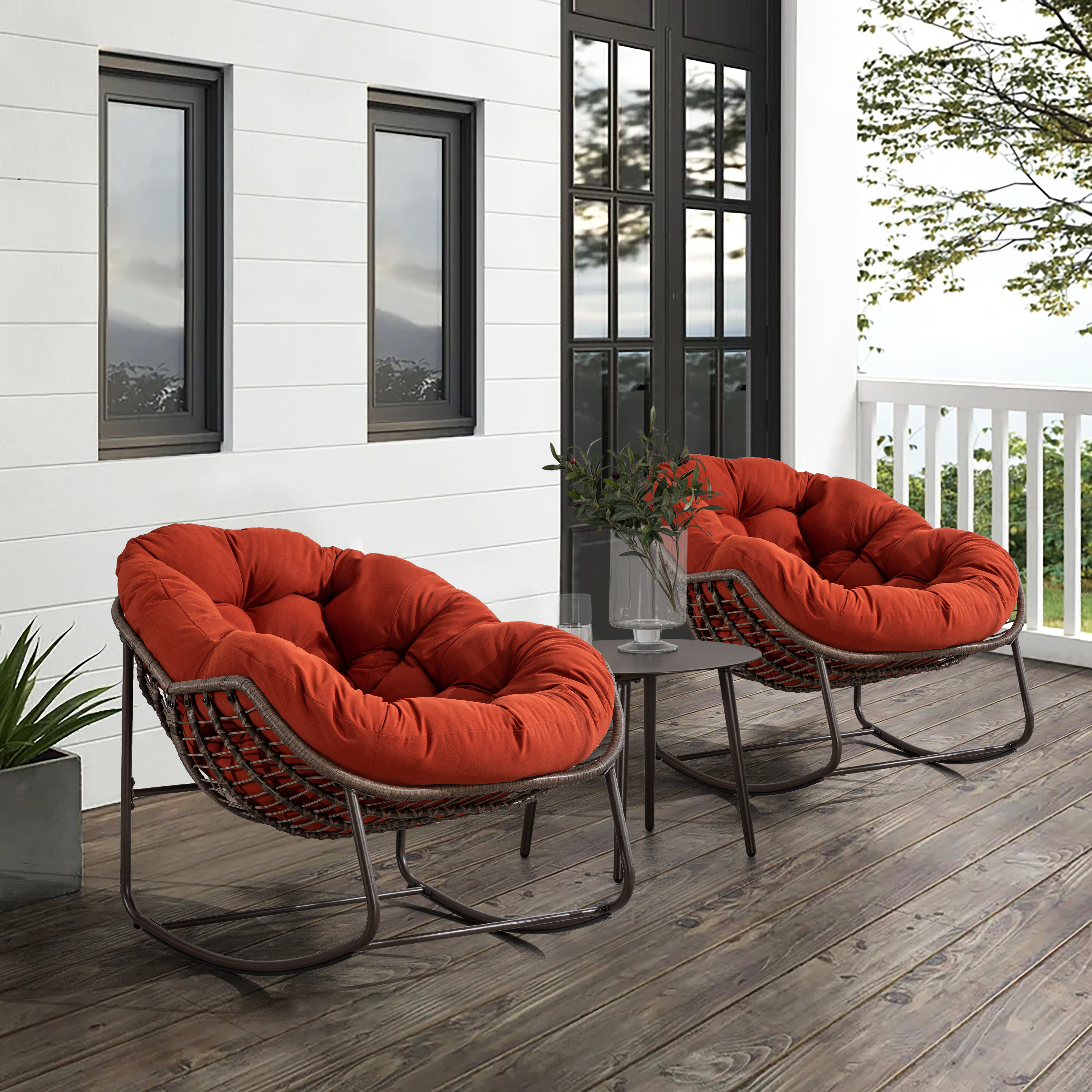 Fauteuil à bascule rotin synthétique vue générale