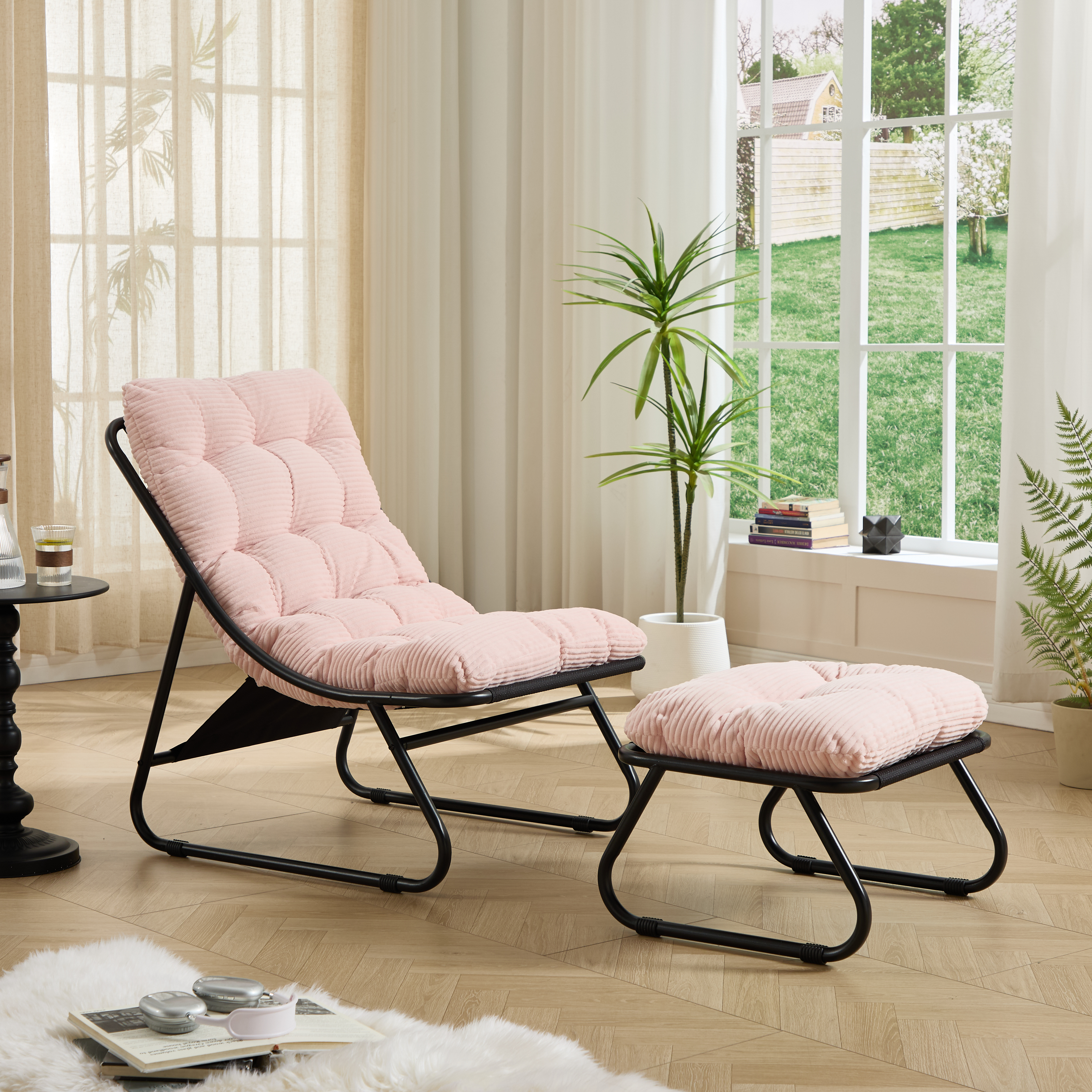Fauteuil inclinable extérieur avec repose‑pied vue générale