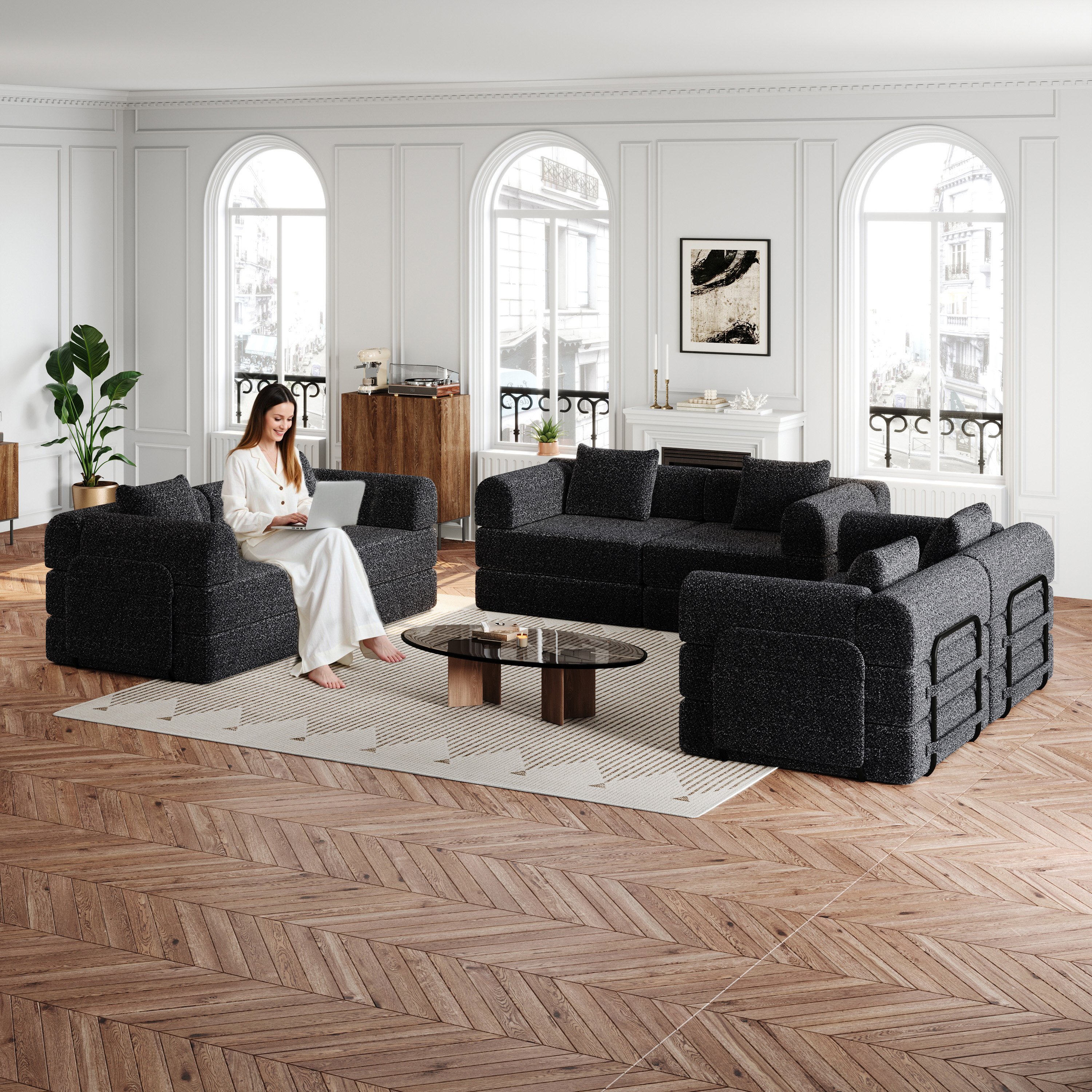 [Patented Design]Chenille-Schlafsofa 2-in-1 mit St
