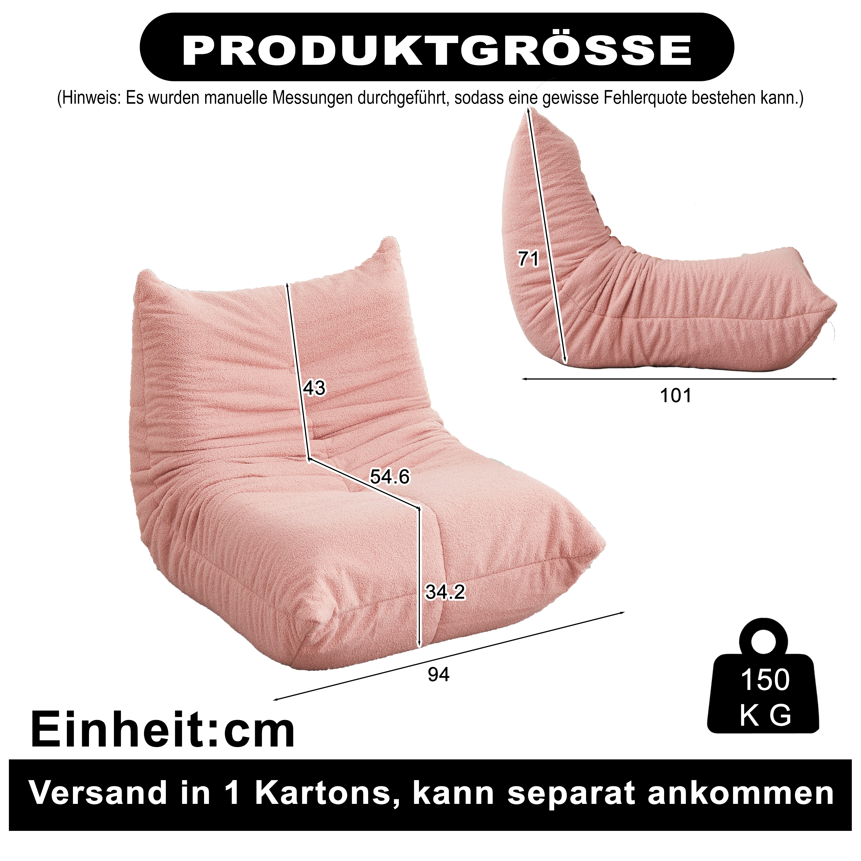 Fauteuil chenille rose en forme de chenille sans accoudoirs - vue 2