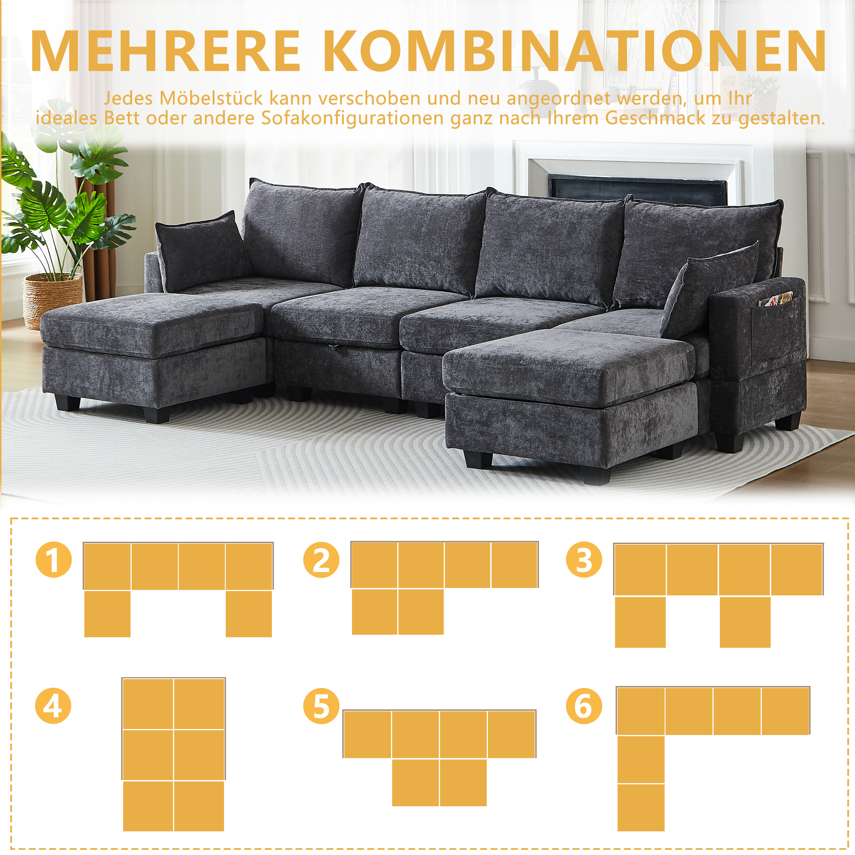 Canapé modulable gris en chenille
