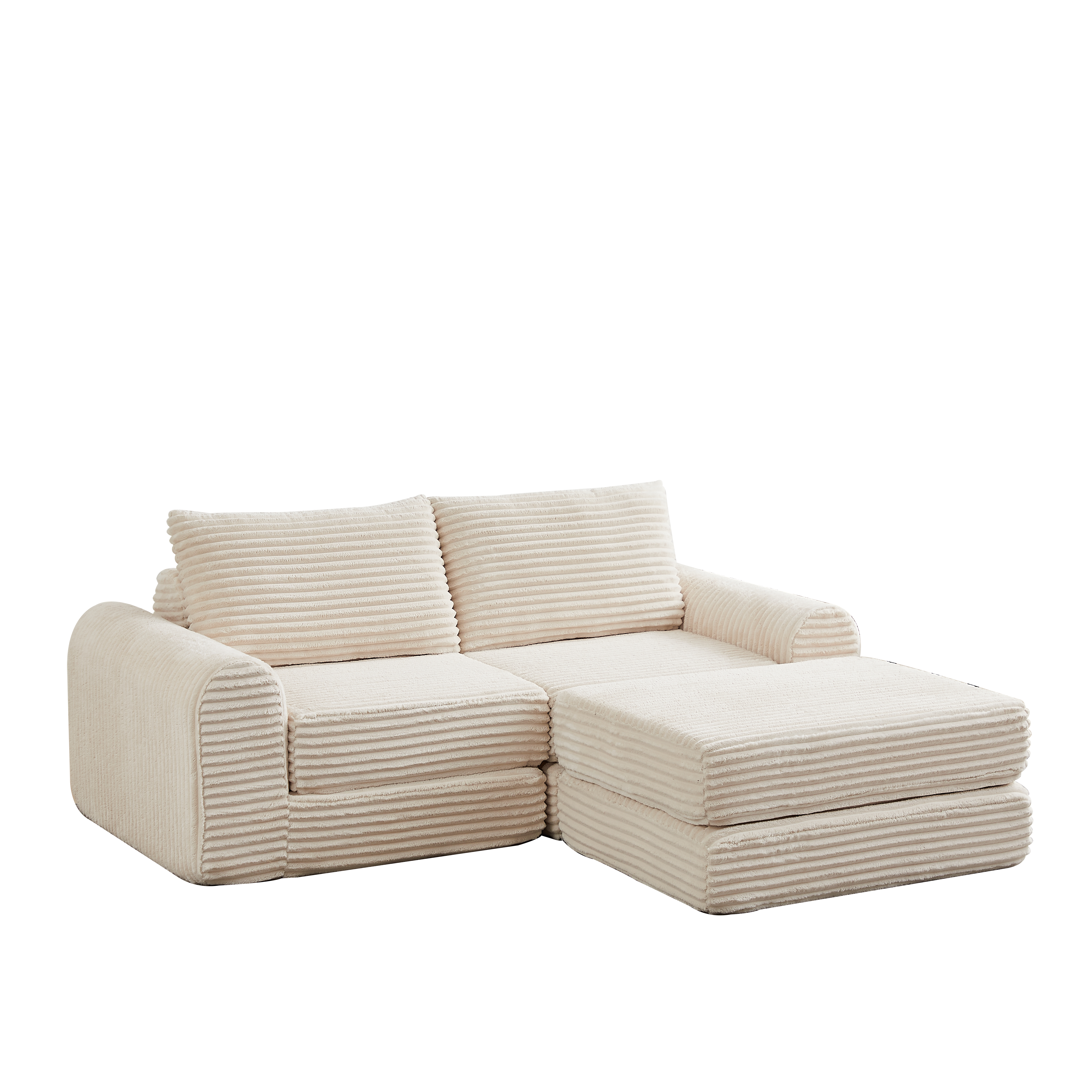 Canapé d’angle en L 2 places, convertible, modulable, en velours côtelé, Beige - détails