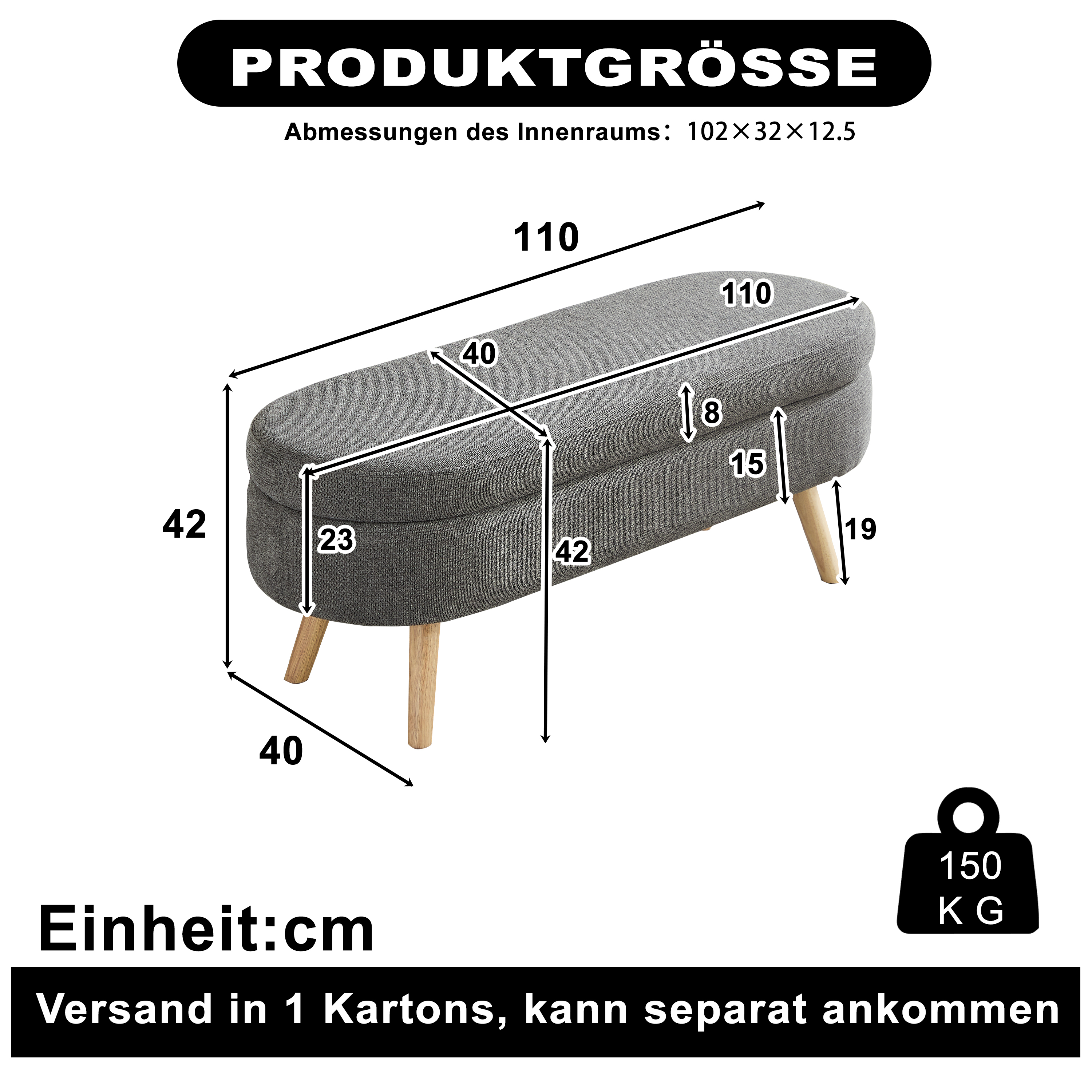 Image 23 – Banc coffre 110 cm en chenille