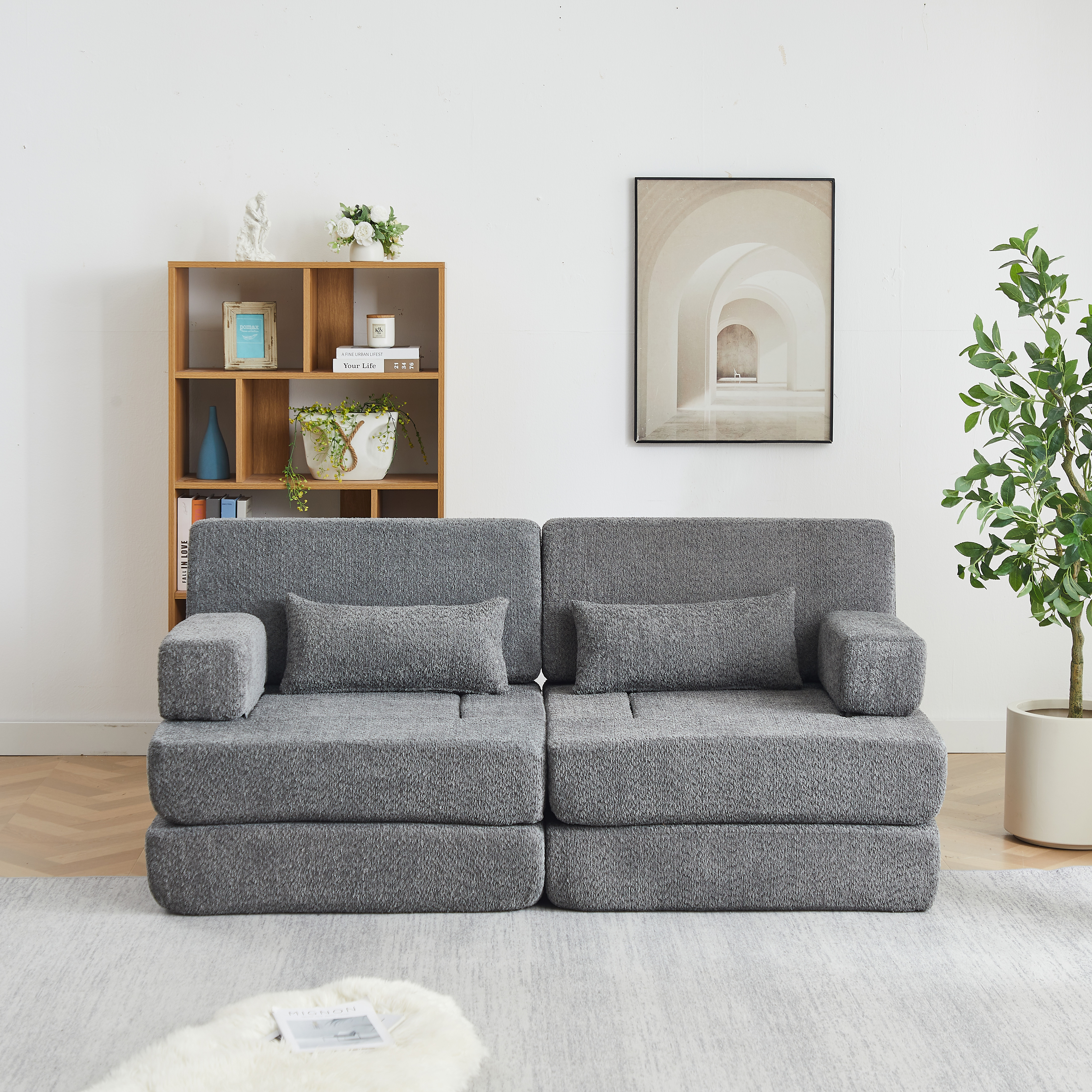 Canapé modulable convertible gris en chenille