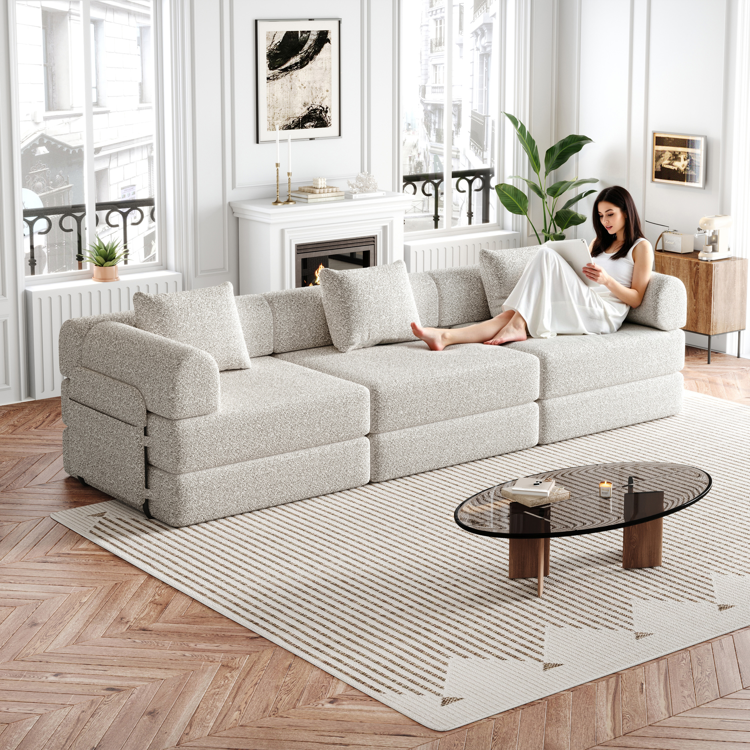 [Patented Design]Tissu-Schlafsofa 2-in-1 mit St