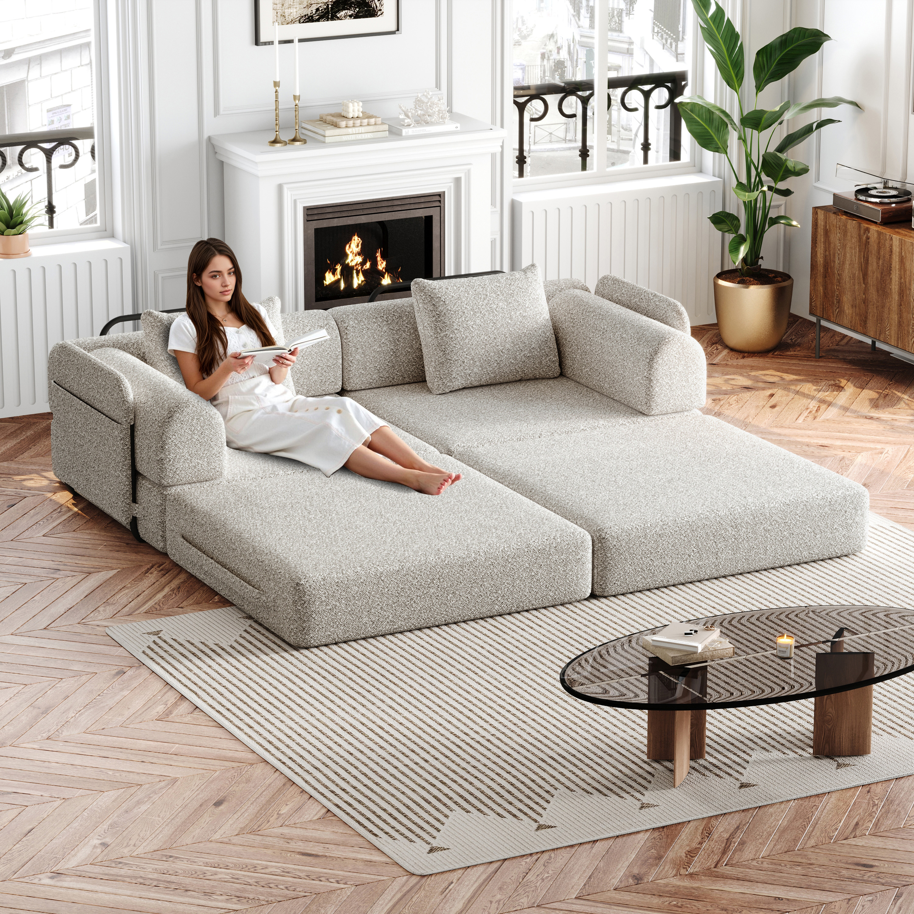 [Patented Design]Chenille-Schlafsofa 2-in-1 mit St