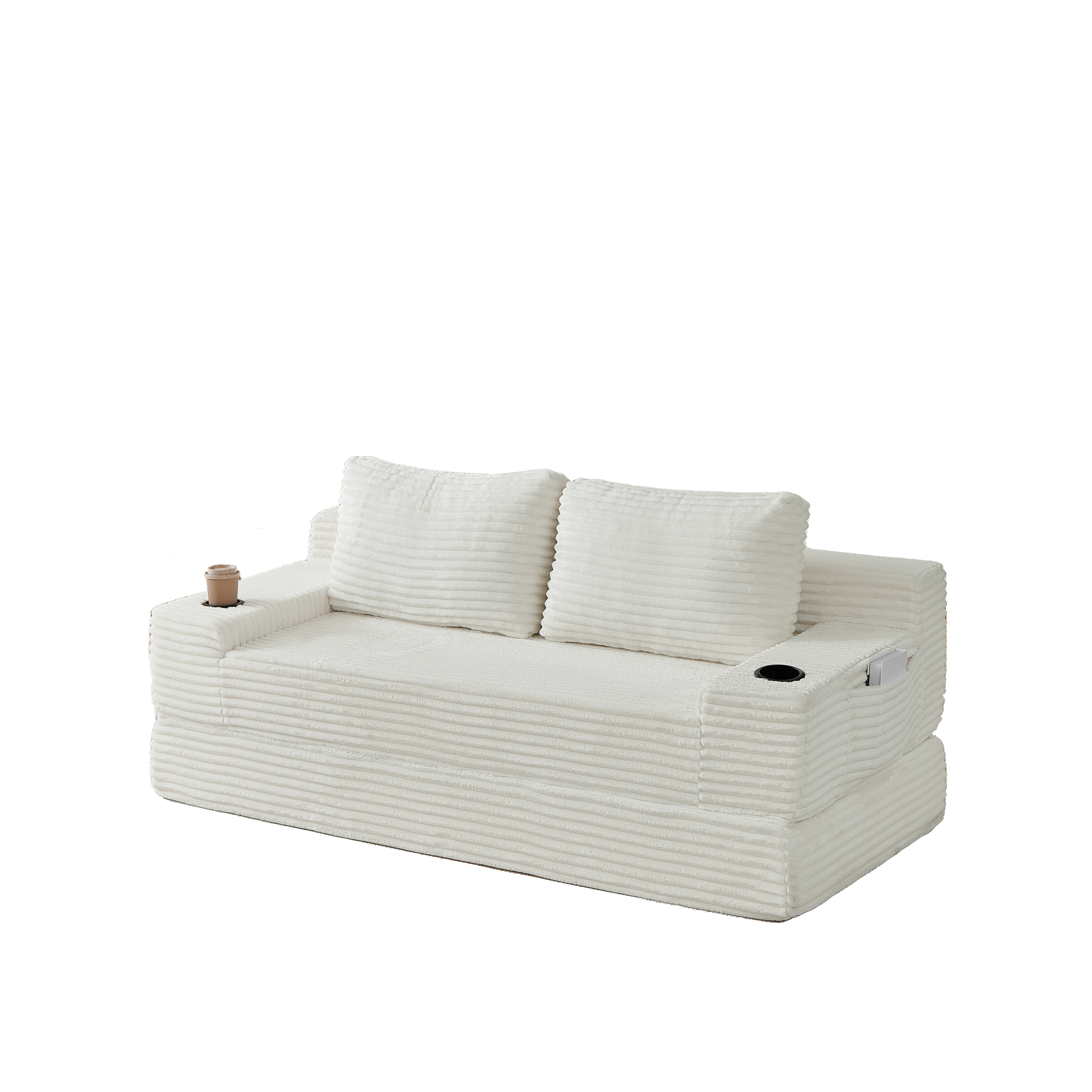 Canapé, velours côtelé, beige - vue 5