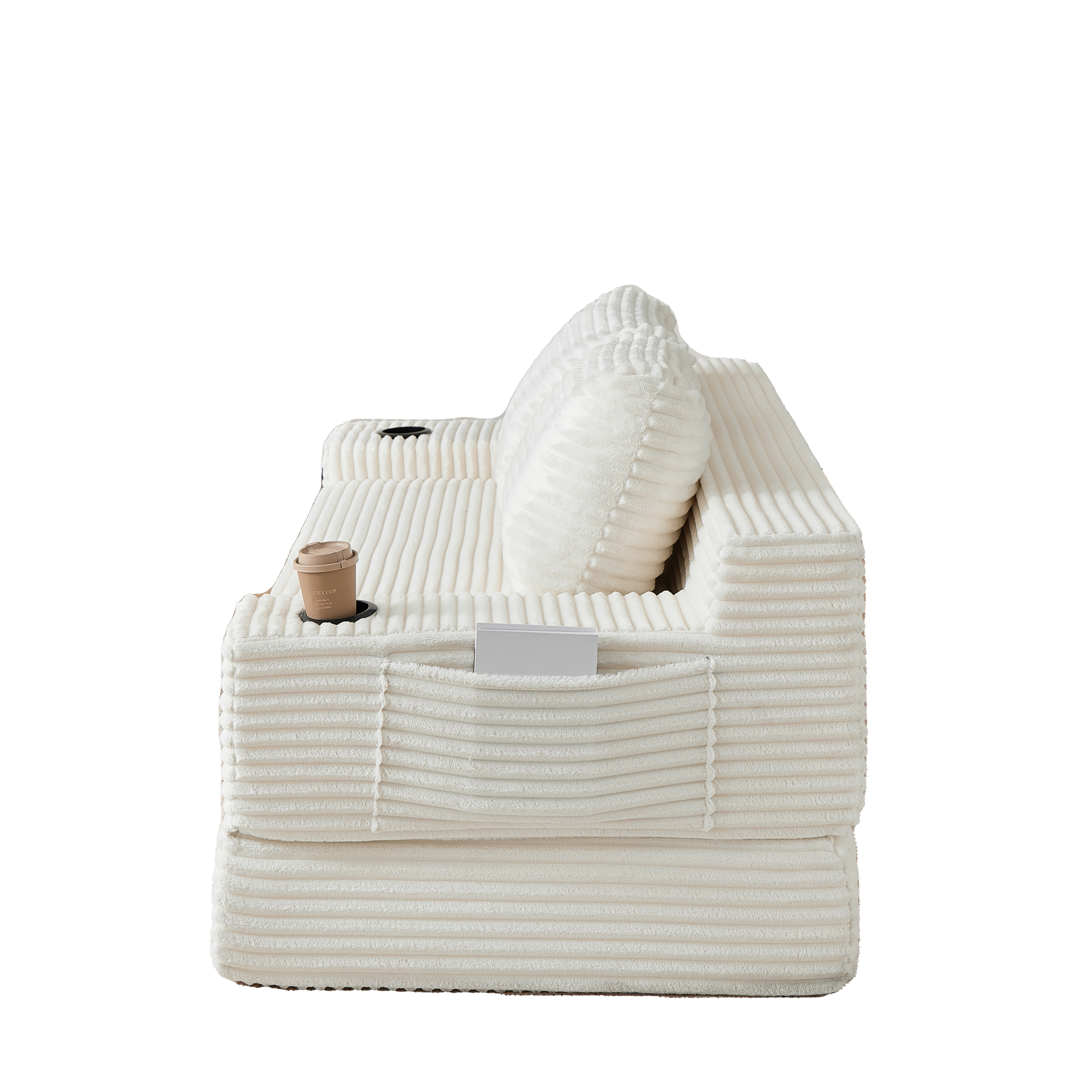 Canapé, velours côtelé, beige - vue 2