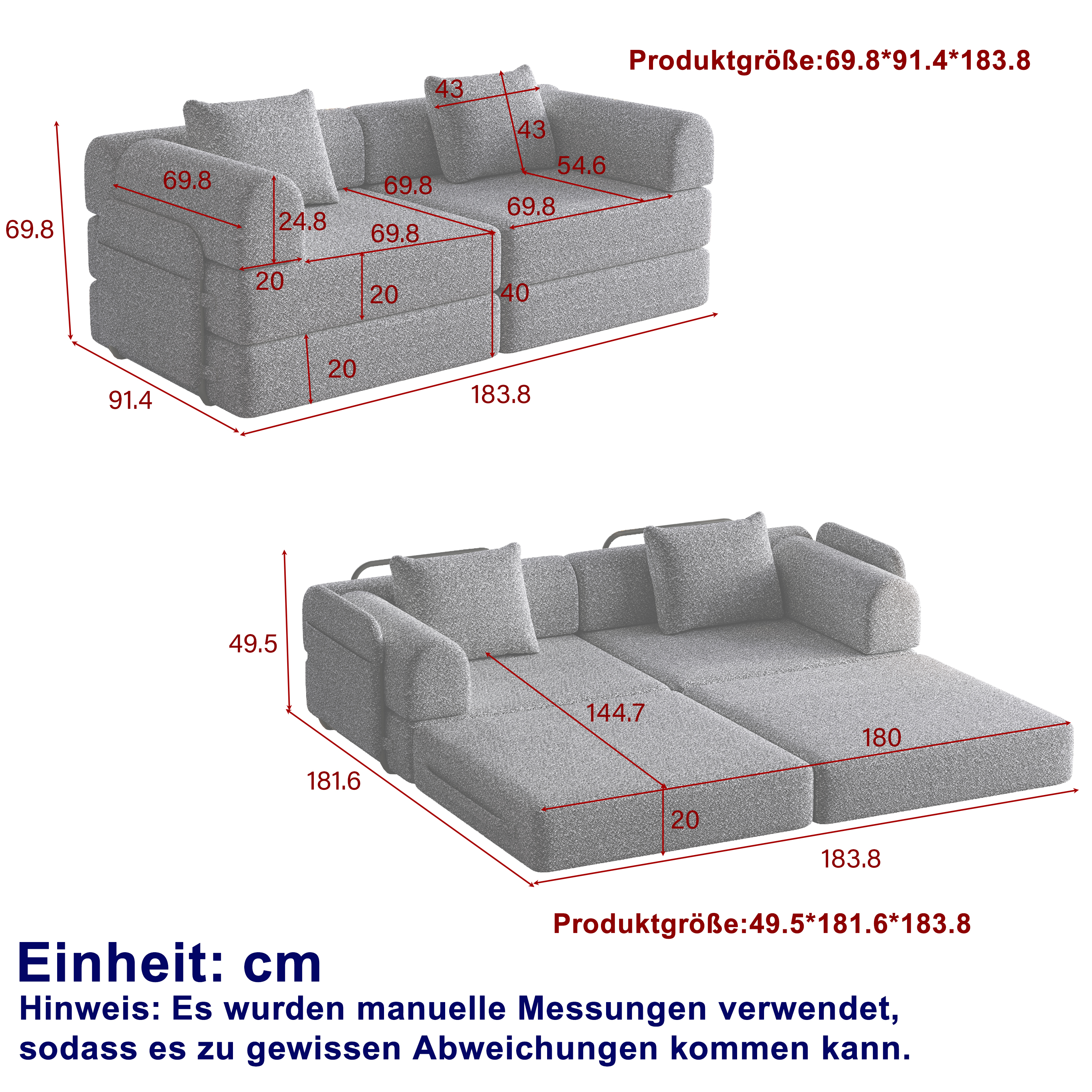 Dimensions du canapé convertible