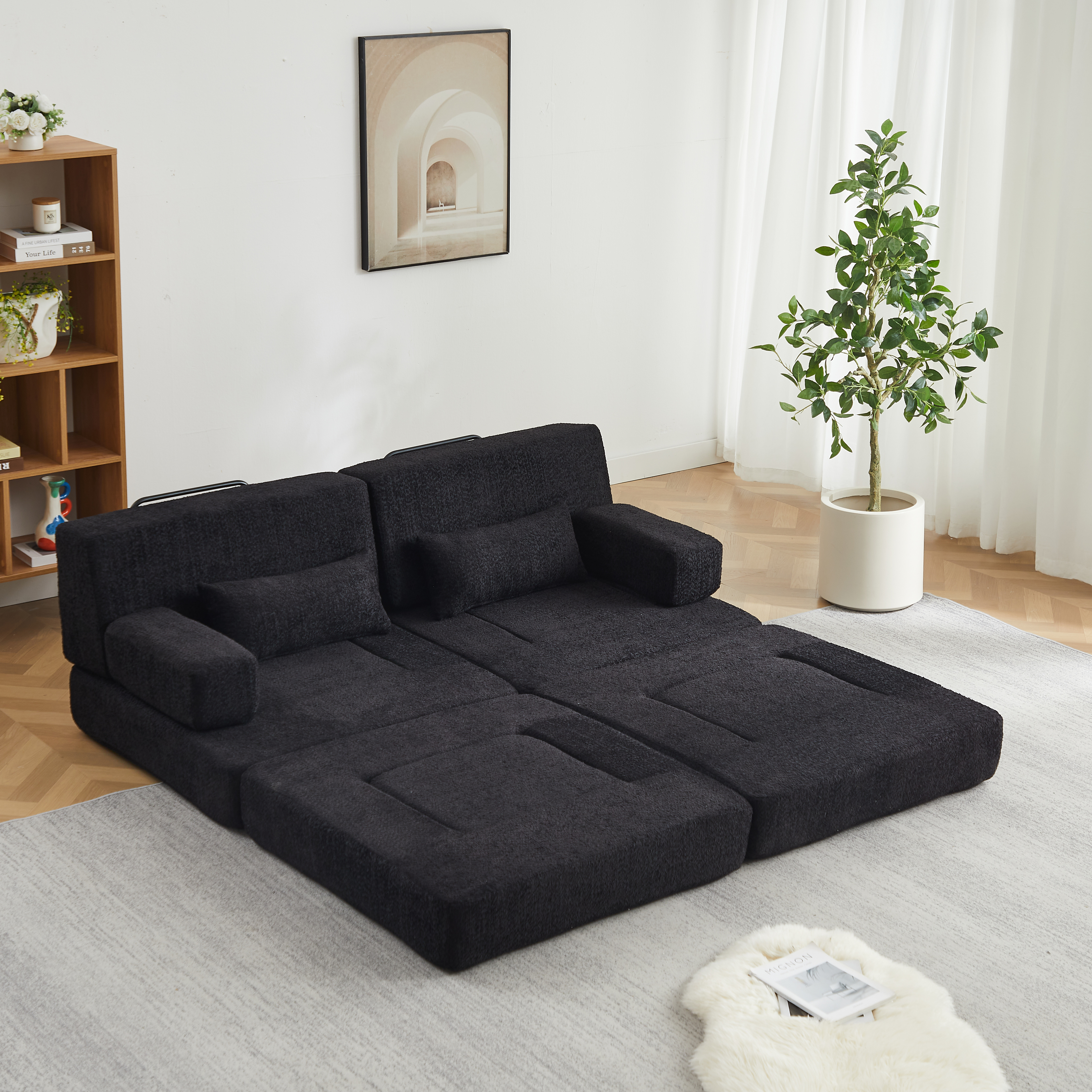 Canapé chenille noir modulable