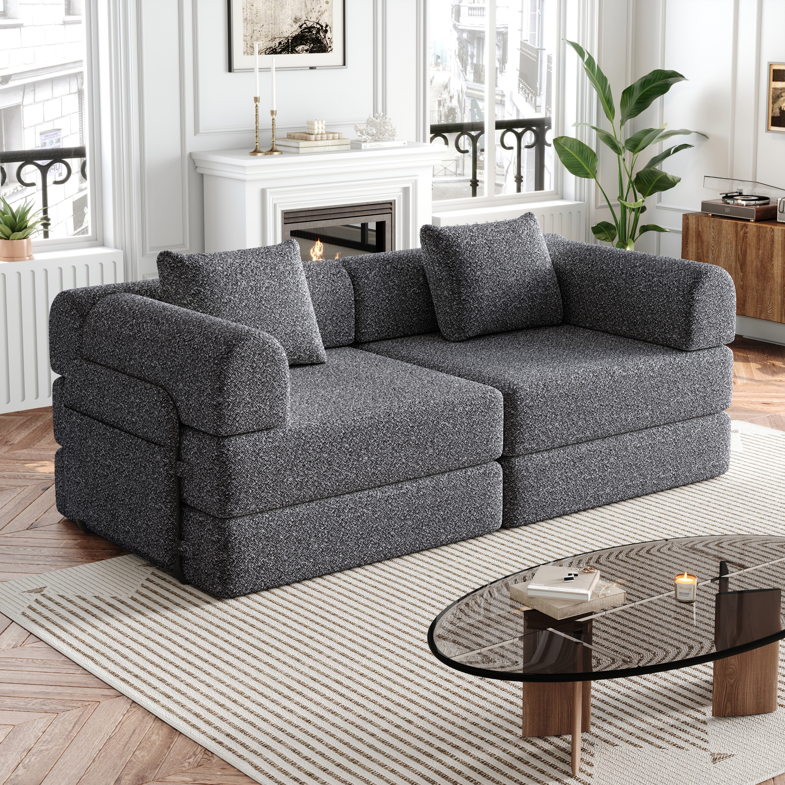 [Patented Design]Chenille-Schlafsofa 2-in-1 mit St