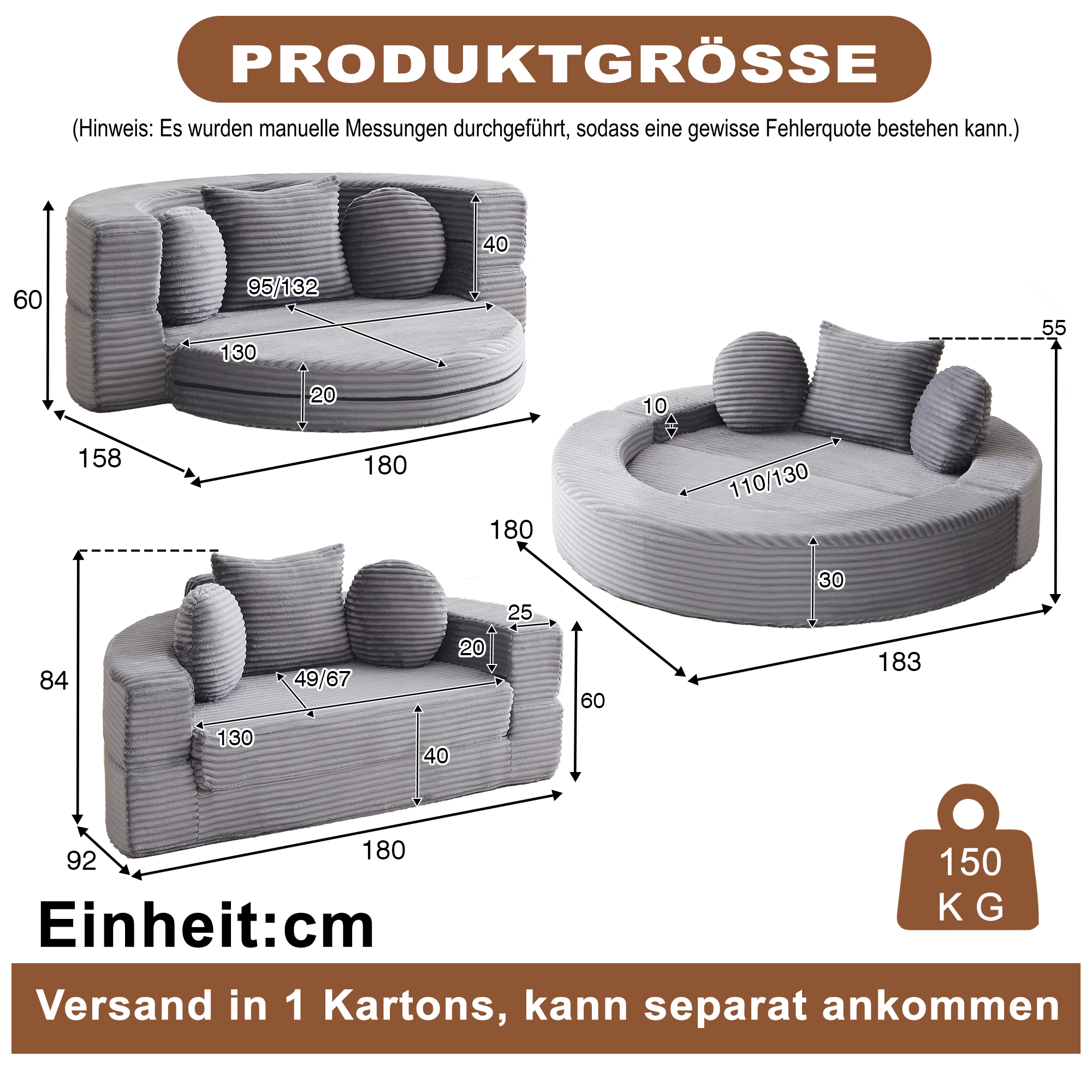 Configuration ronde du canapé modulable en mousse