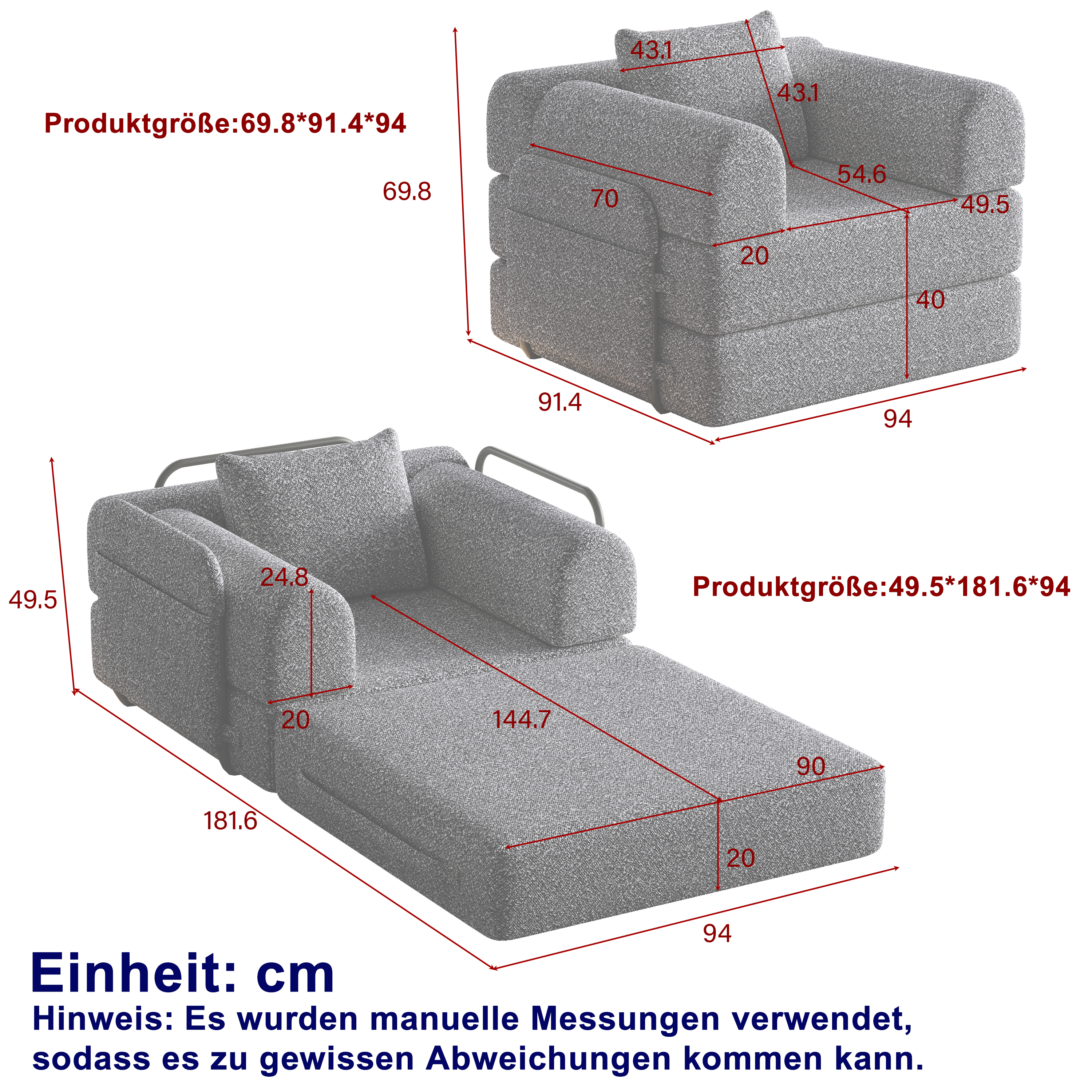 Dimensions du canapé convertible