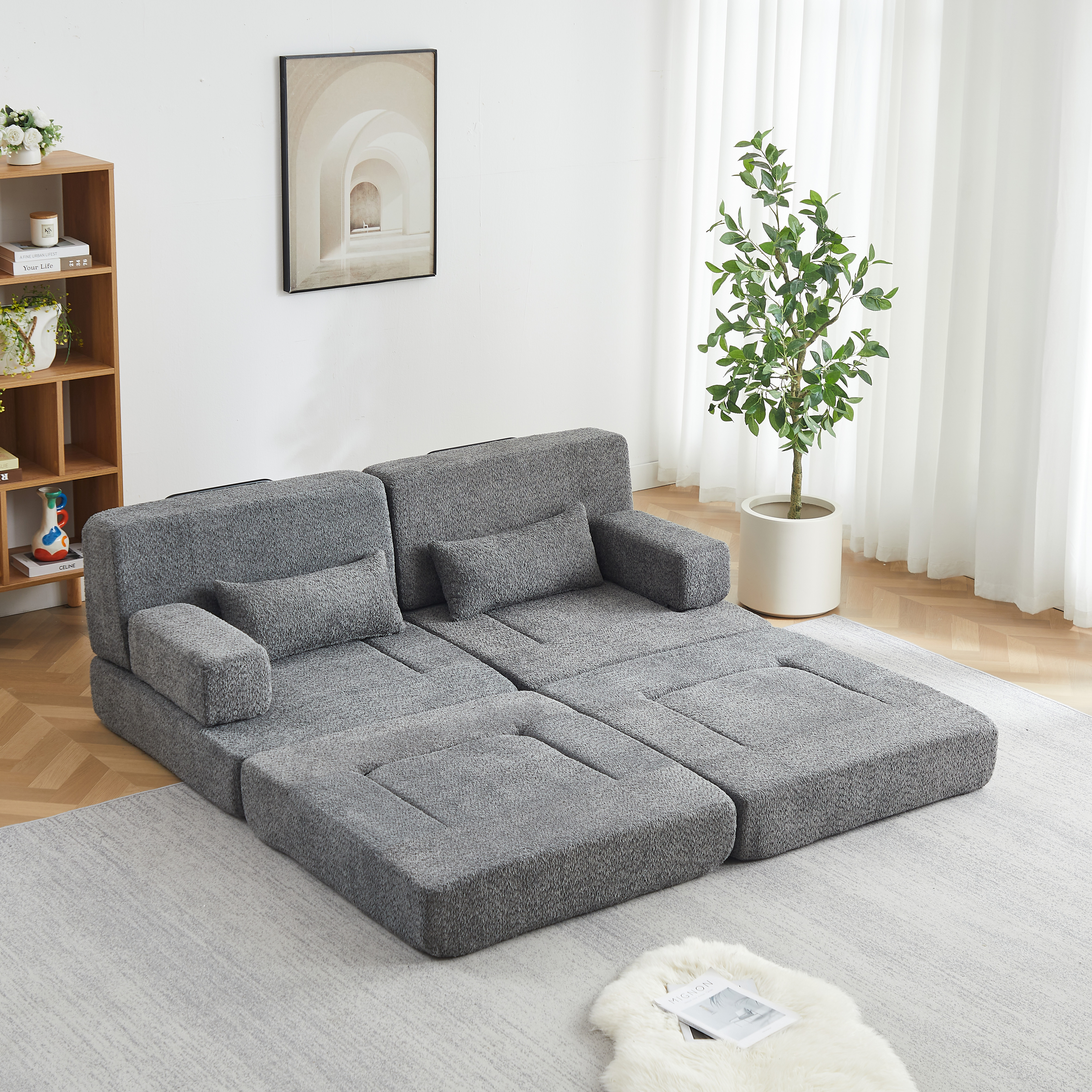 Canapé modulable gris avec dossier haut