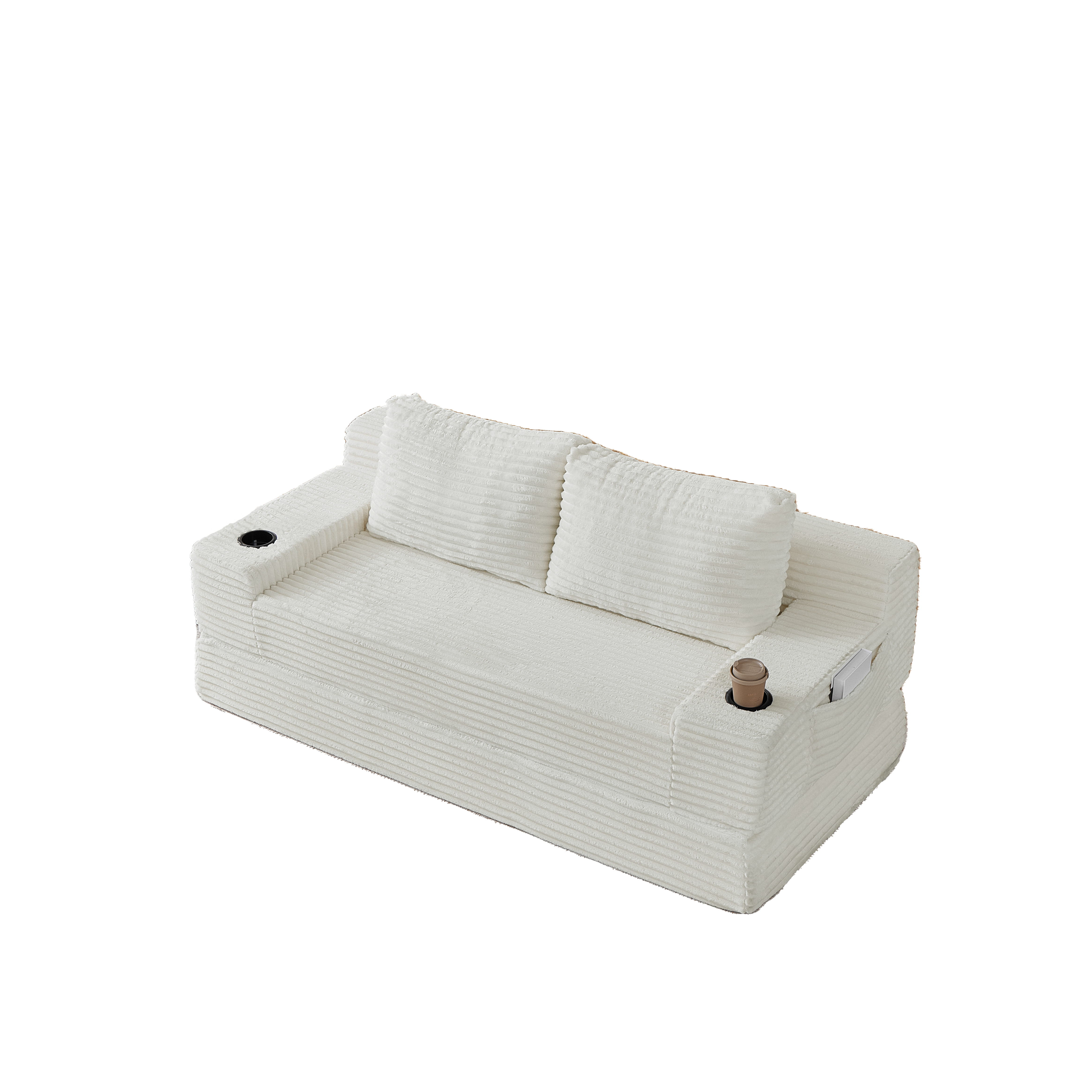 Canapé, velours côtelé, beige - vue 4