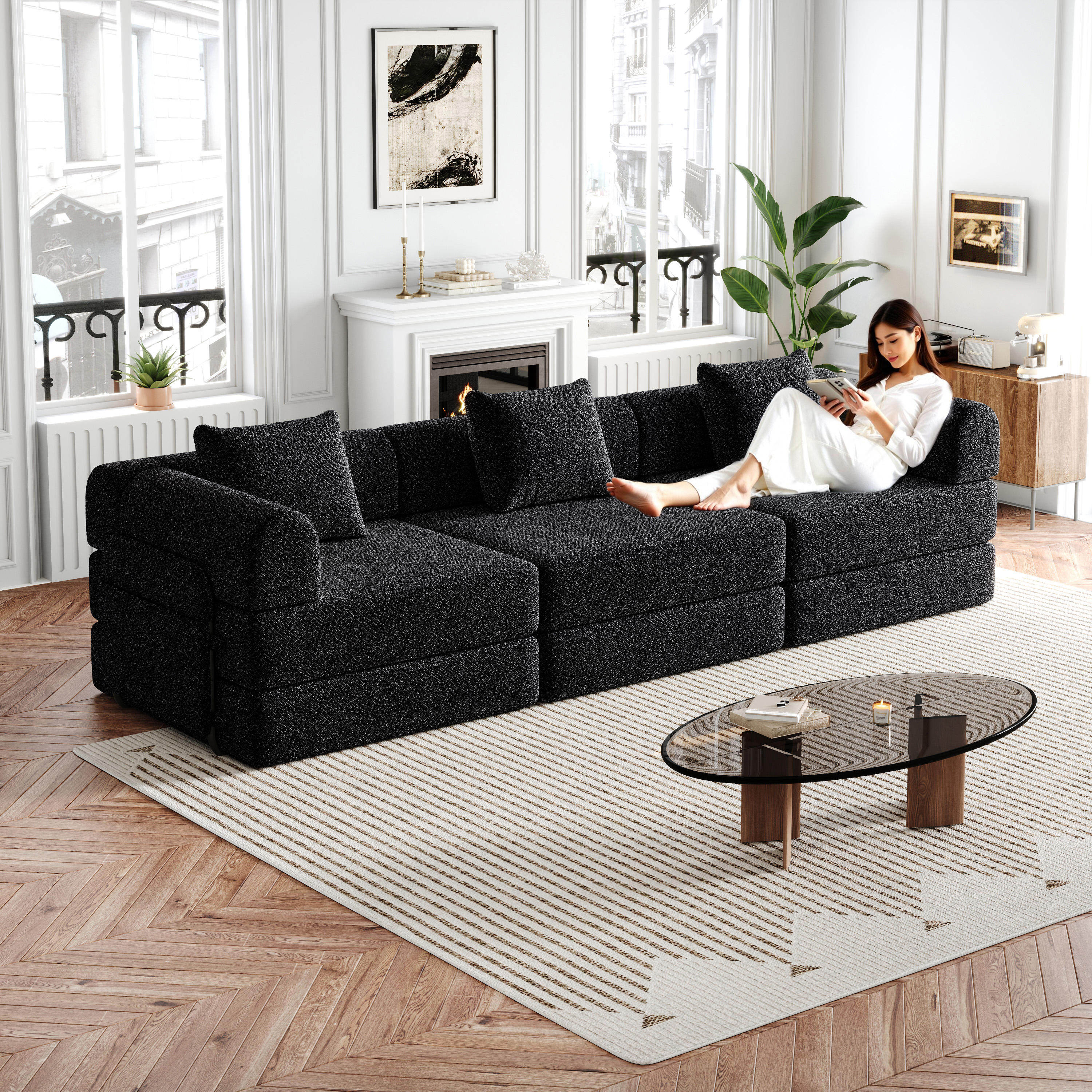 [Patented Design]Chenille-Schlafsofa 2-in-1 mit St