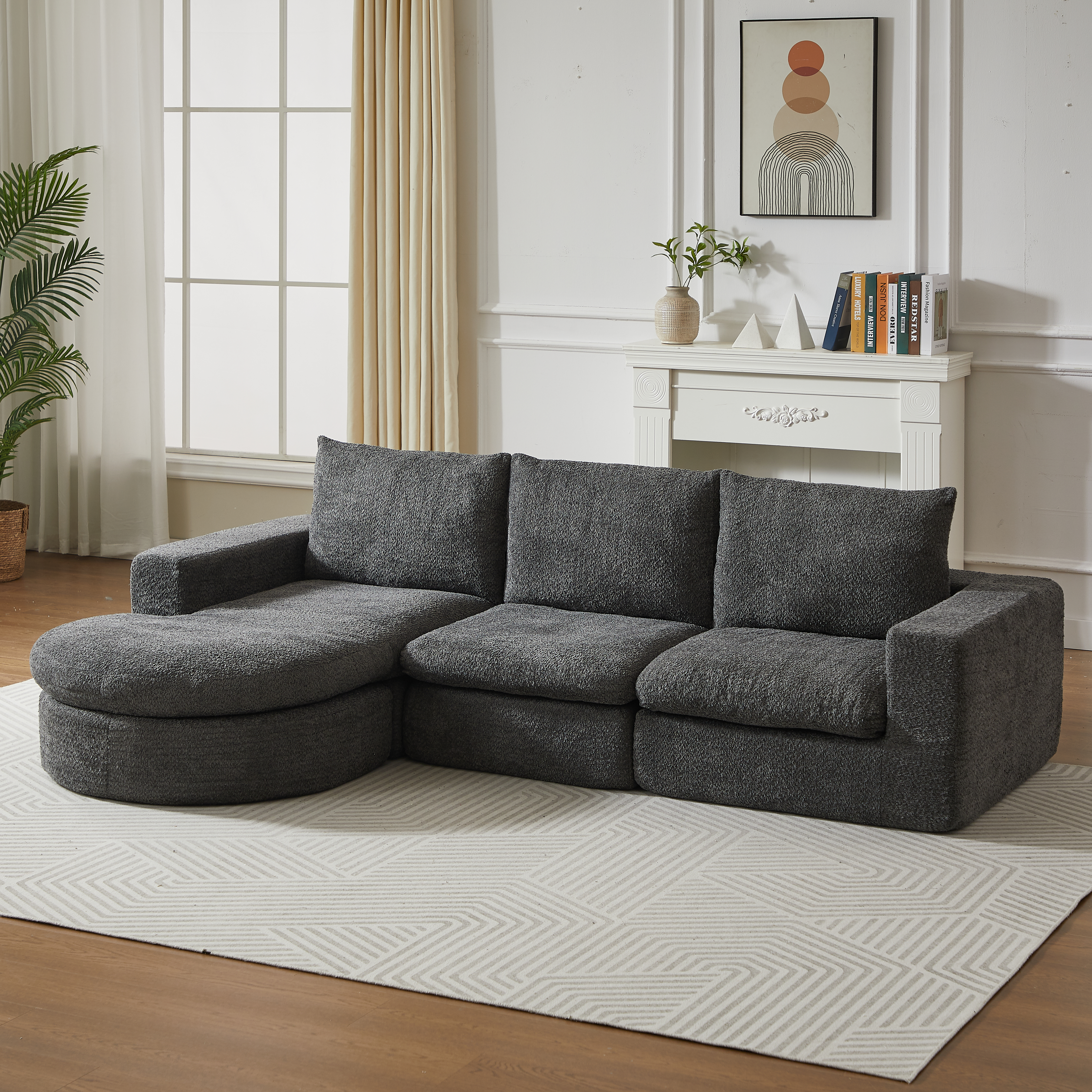 Chenille-Sofa mit gebogenen Elementen und Liegestu