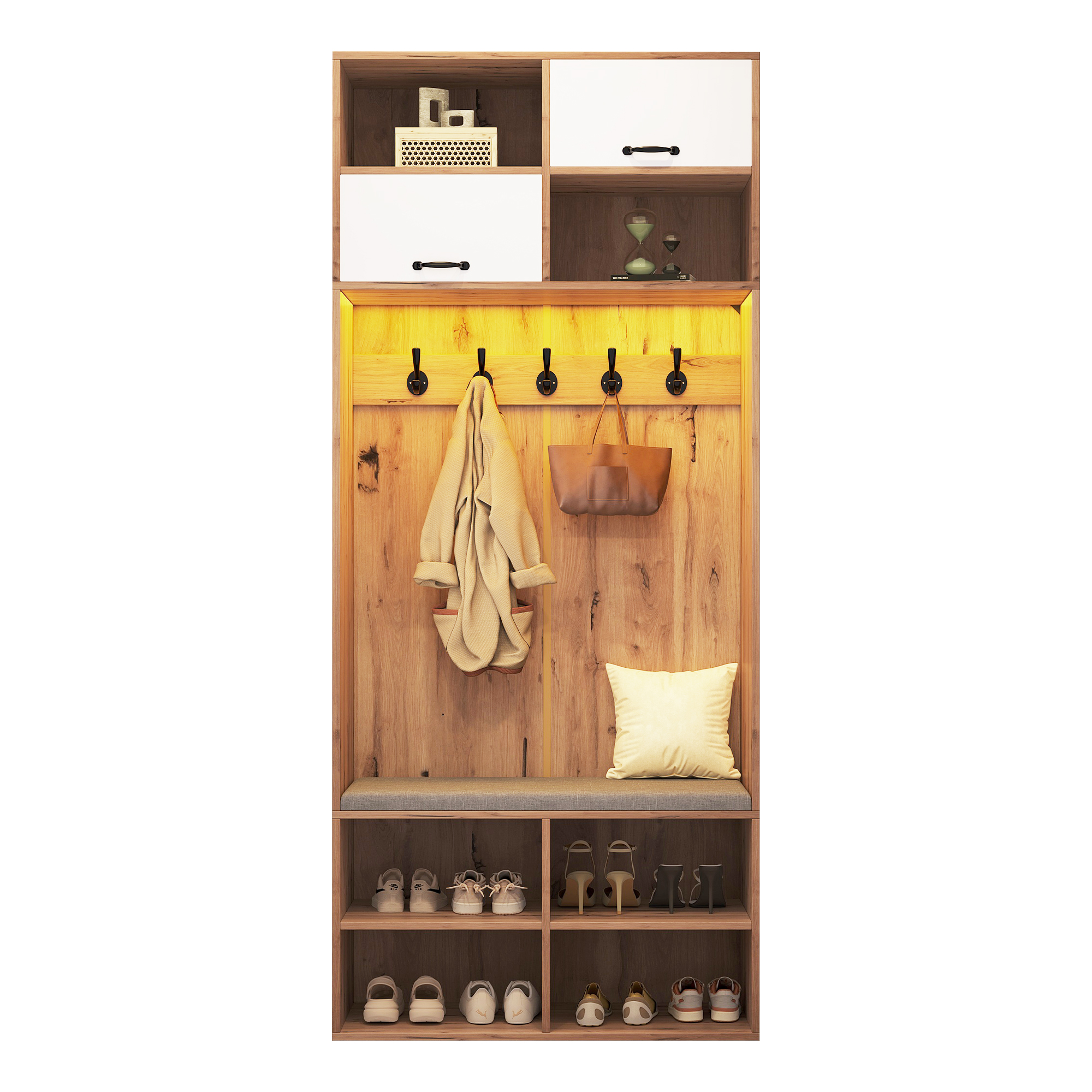 Vestiaire d’entrée, 80 x 35 x 185 cm, panneaux de particules et bois, bois naturel - vue 3