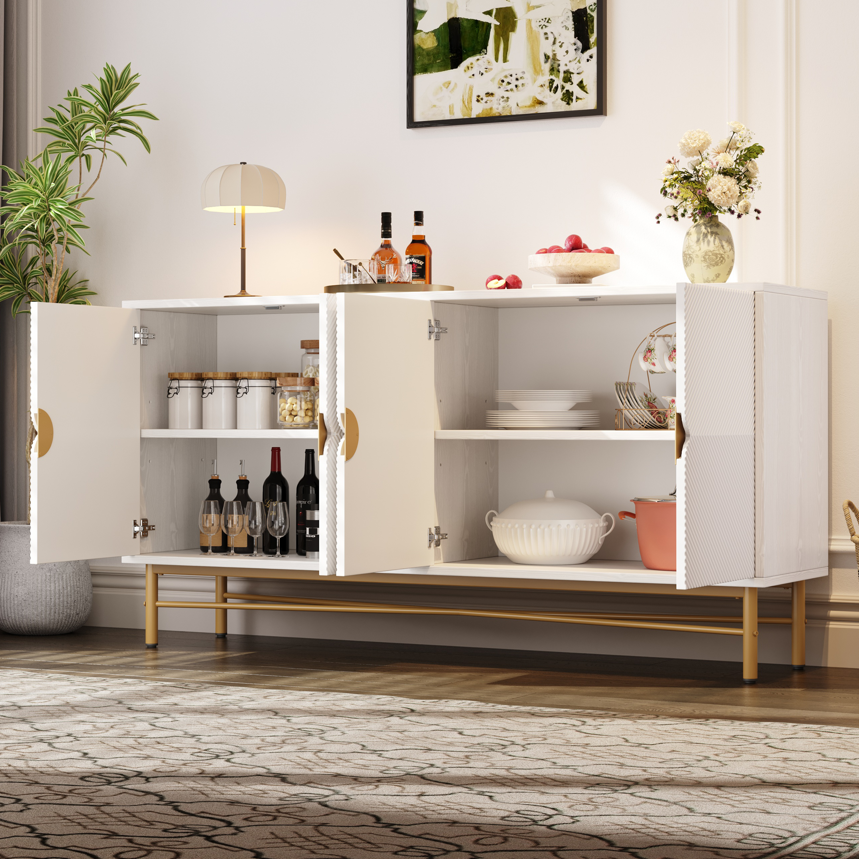 Sideboard mit Erhabener Textur 160cm, Schrank mit 