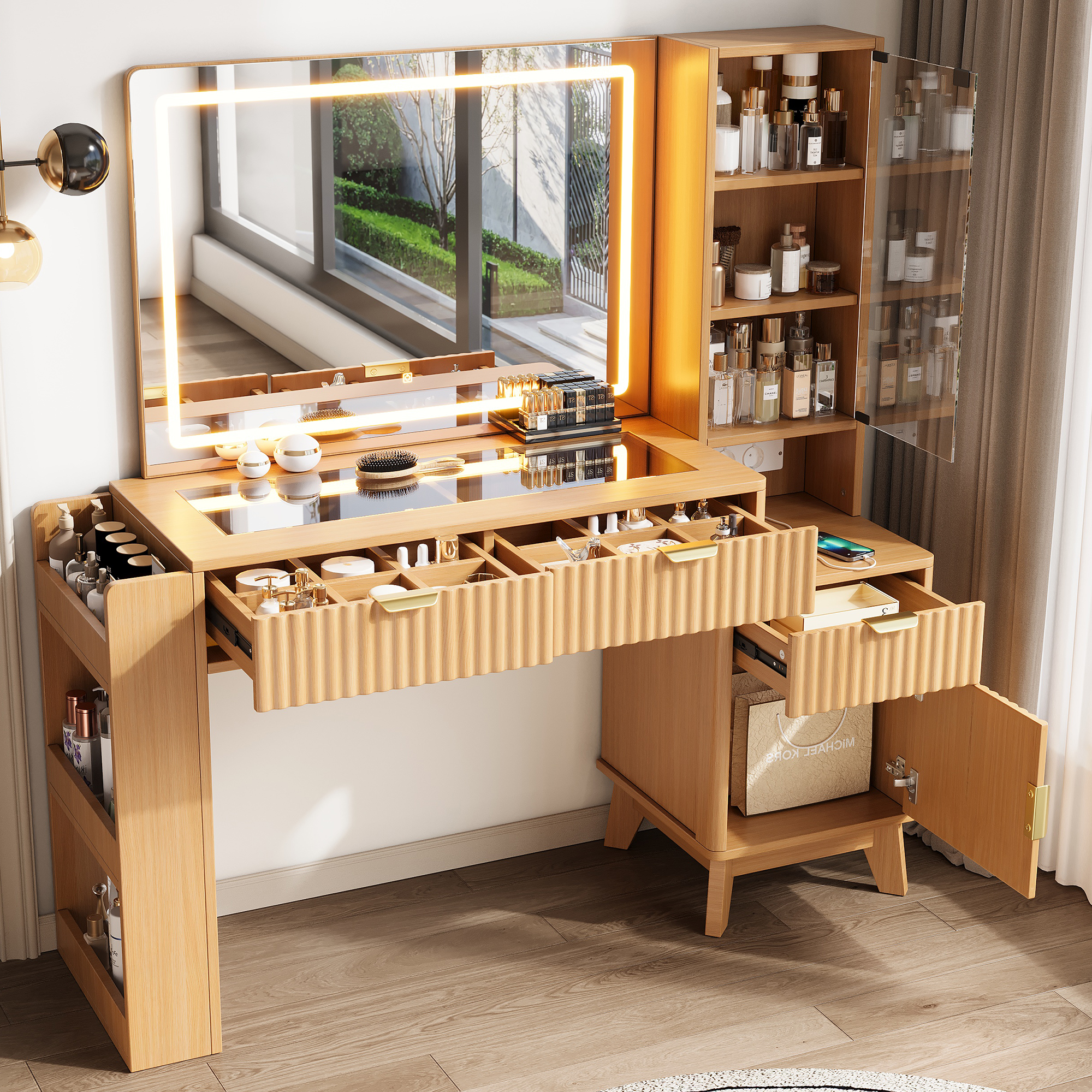 Détail du design bois classique et lignes fluides