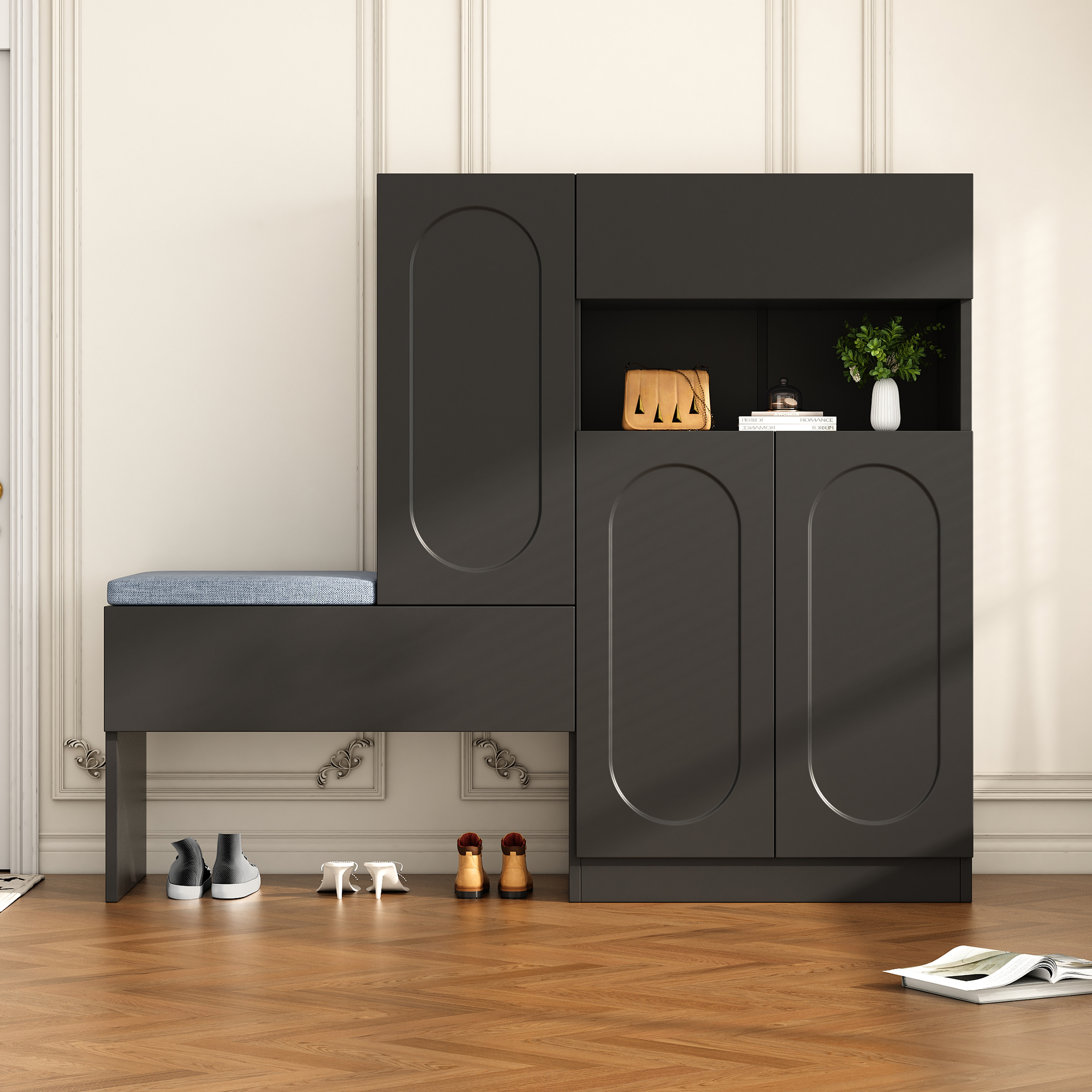Armoire à chaussures 2-en-1 avec banc intégré, por - image 2