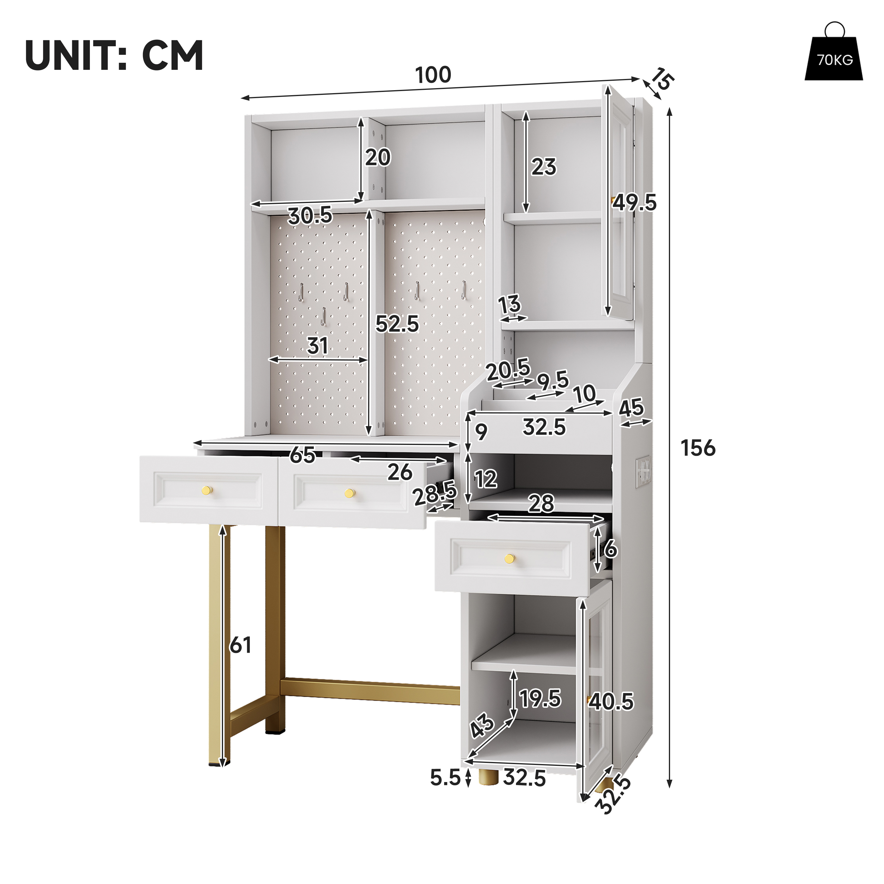 Dimensions du vitrine