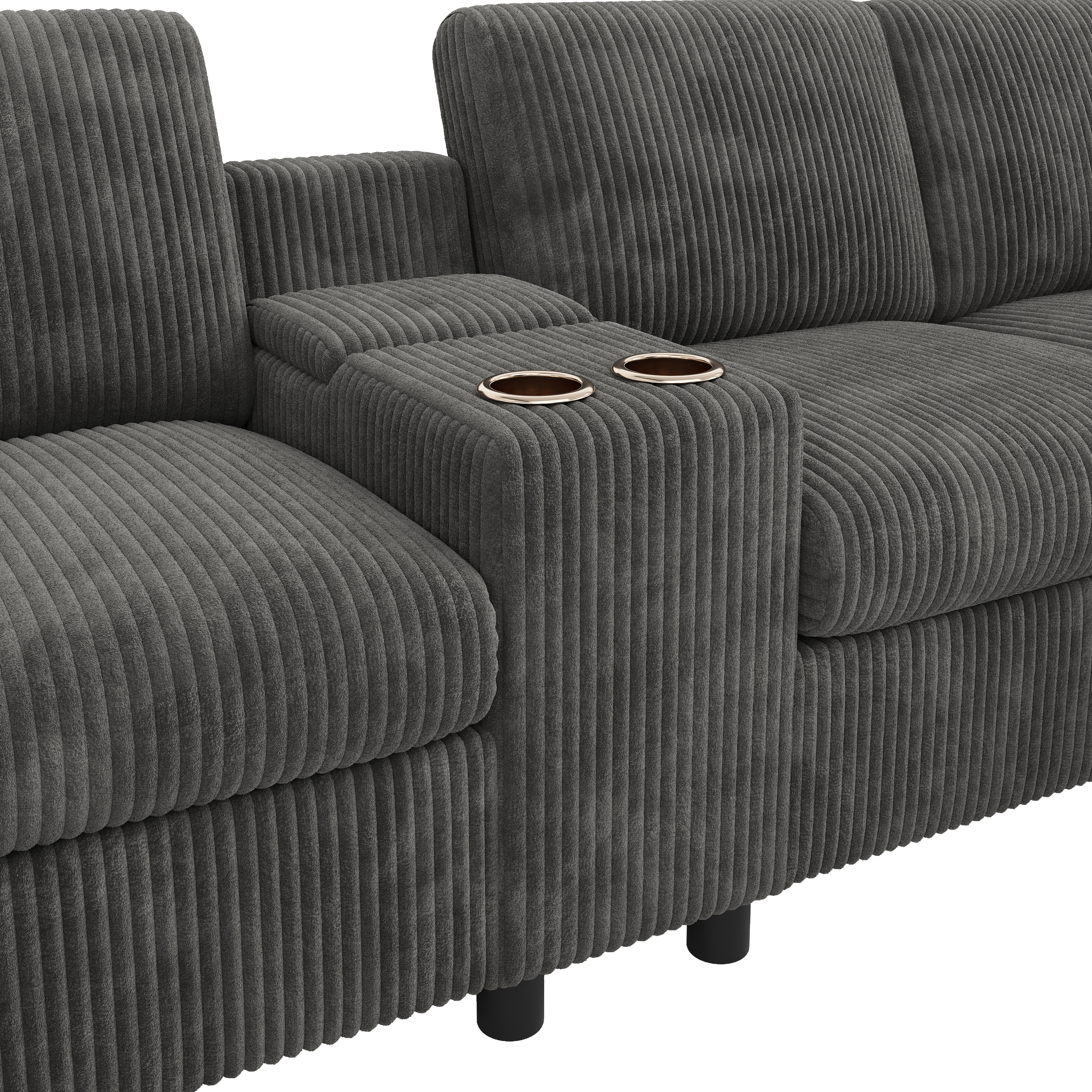 Canapé en U 4 places 315x135x81 cm avec USB Type-C, prises, rangements en velours côtelé gris - vue complémentaire 1