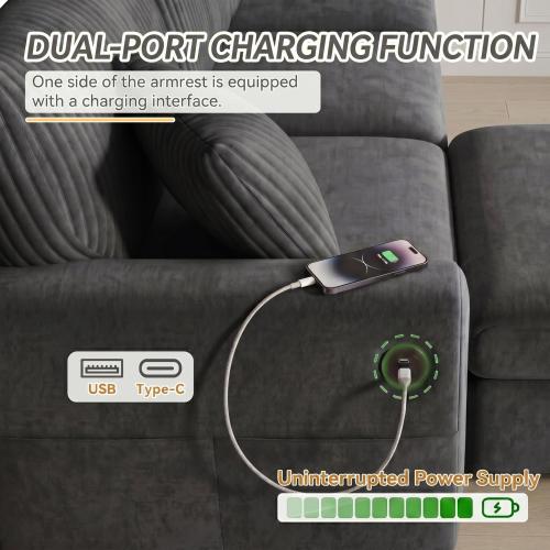 Ports USB et USB-C intégrés au canapé noir