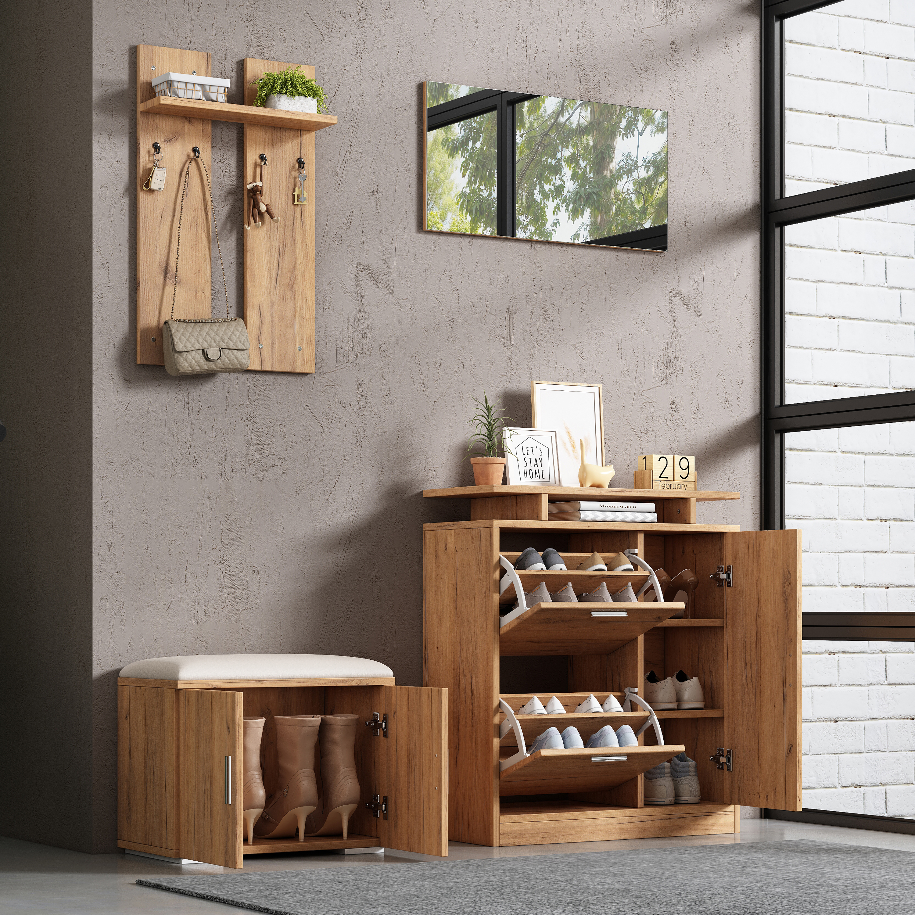 Flur-Garderoben-Set, Wandgarderobe; Garderoben-Set