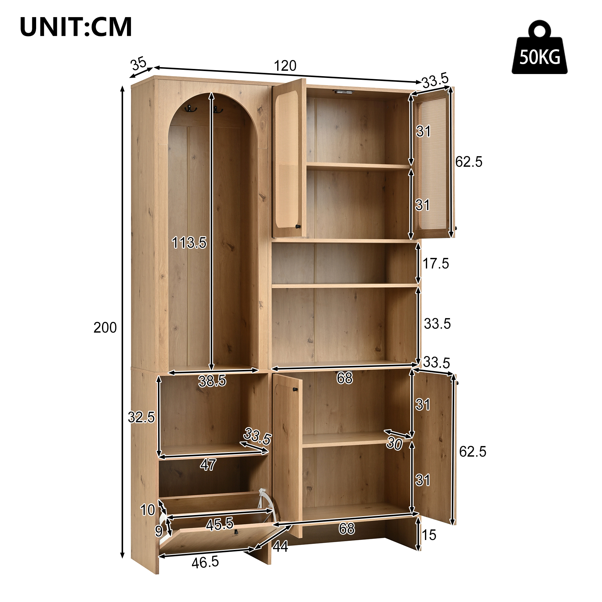 Vue cotée du vestiaire et de ses compartiments