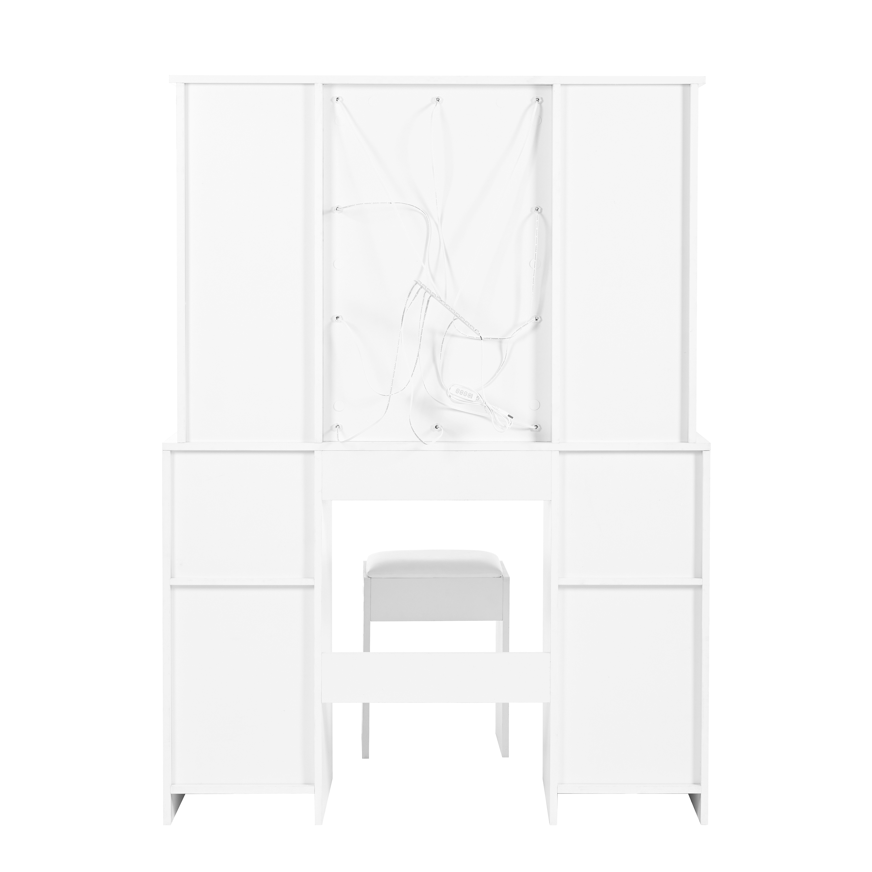 Coiffeuse Hollywood avec 10 ampoules LED 3 températures, miroir 45×60 cm, 4 étagères ouvertes, 3 tiroirs, 2 portes, beaucoup de rangement, bois résistant, pour maquillage et coiffure à domicile - image 7