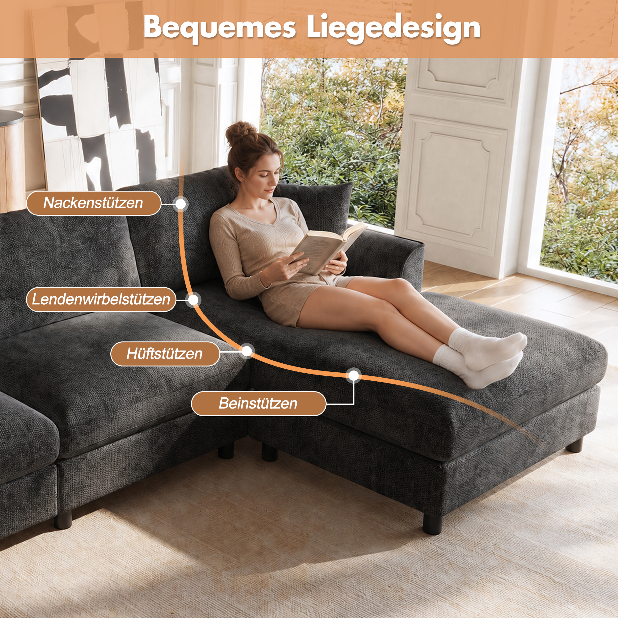 Détail tissu chenille canapé gris