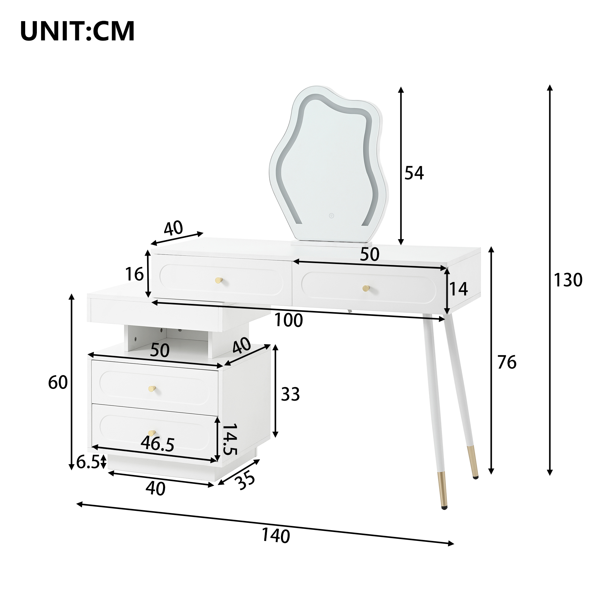 Dimensions du coiffeuse